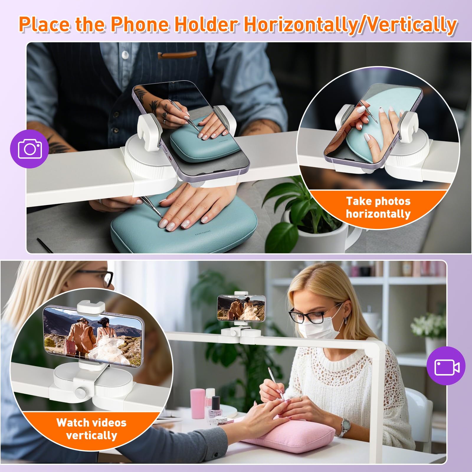 Hitti 456 Leds Bright Nail Tech Lamp For Desk, 34 Inch Foldable Large Nail Arch Light With Phone Holder, Stepless Dimming & 3 Mo