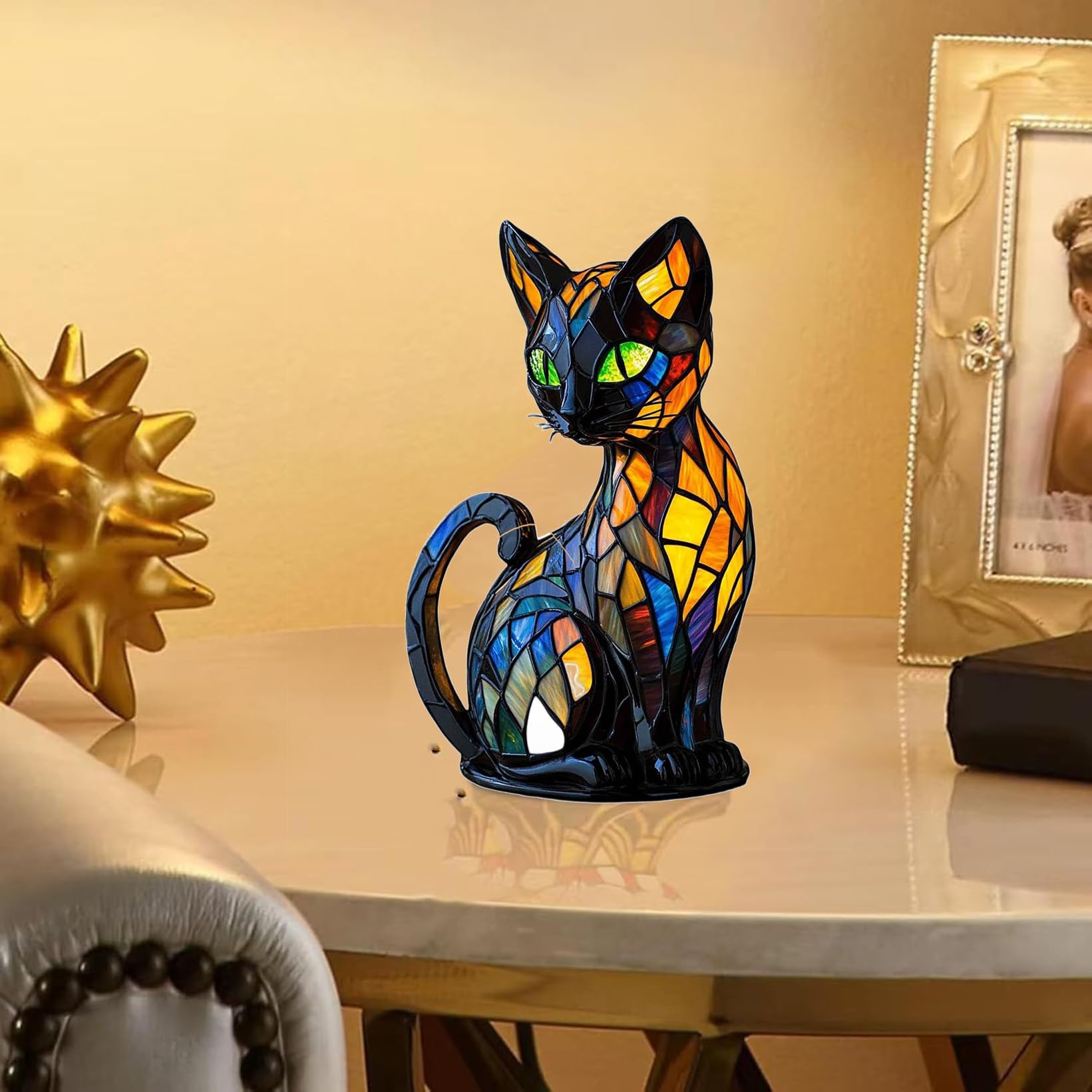 Hopanrel 2025 New Series Art Desk Lamp  Lamps For Night Stands  Stained Resin Cat Tabletop Light  Cute Pet Cats Themed Led Table Lamps  Creative Animals Table Lamp  Fun Gift For Cat Lovers (A)