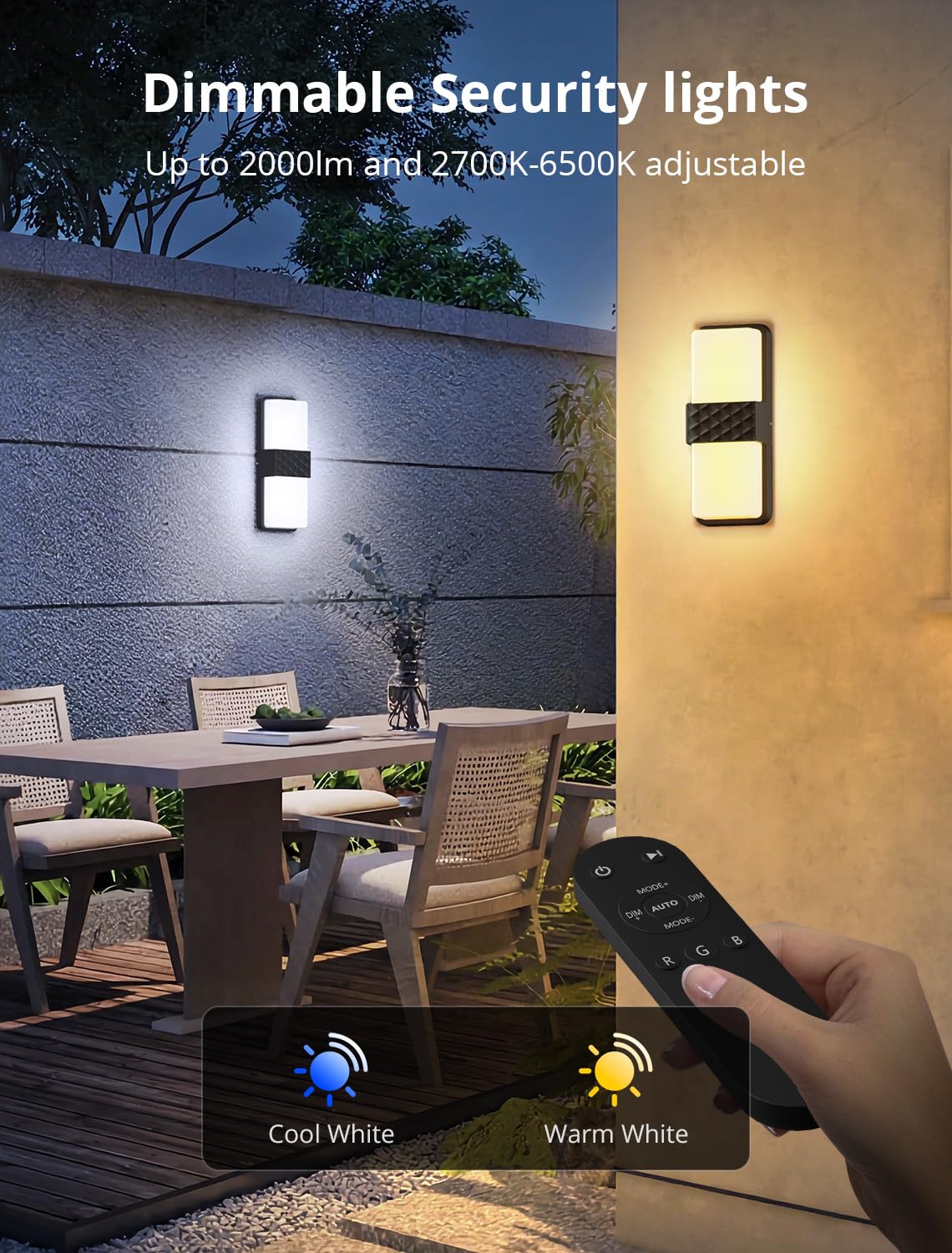 SMAVISTA Smart Outdoor Wall Lights, 1500LM RGBCW Porch Lights with 44 Scene Modes, DIY Color Effects, IP65 Waterproof Security L