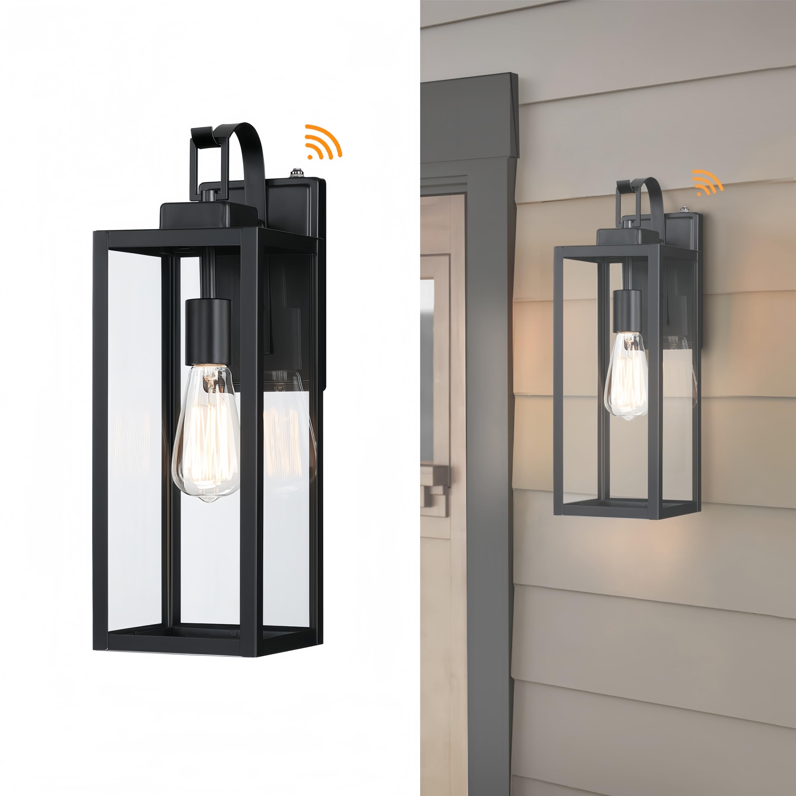 WISBEAM 17.75in Large Size Dusk to Dawn Wall Sconce for House, Black Outdoor Wall Lantern, Modern Porch Lights Outdoor, Metal Co