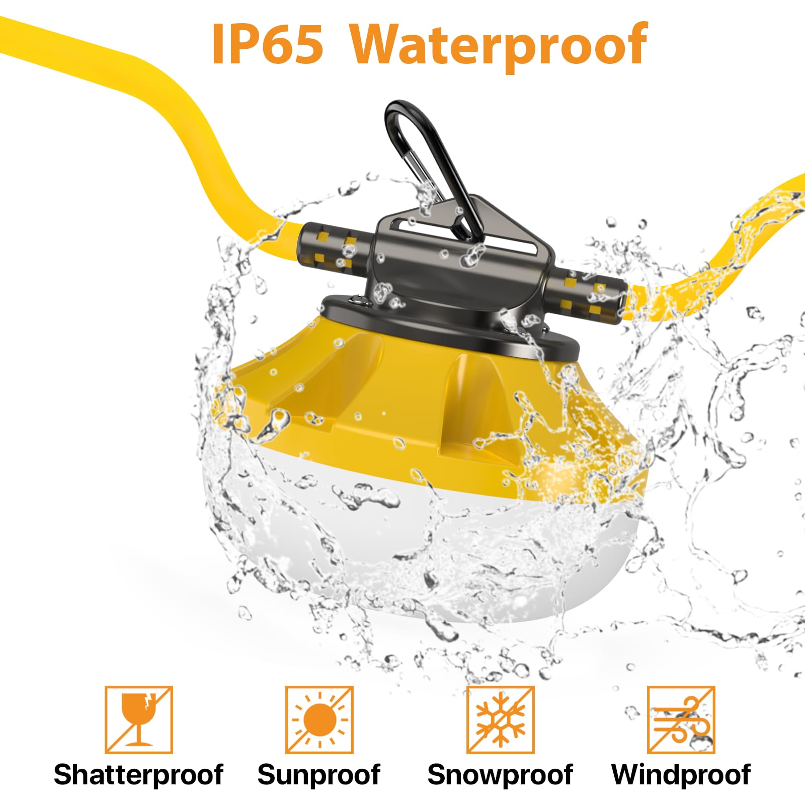 50Ft Construction String Lights: 50W String Work Lights With 5 Bulbs & Hooks, Ip65 Temporary Construction Lighting 5000K Linkable Hanging Work Light For Attic, Crawlspace, Basement, Backyard