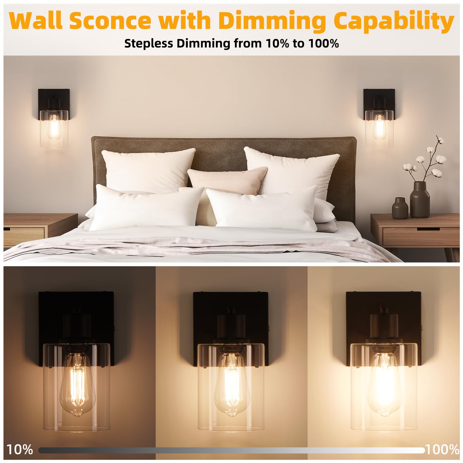 Battery Operated Wall Sconce Set Of 2, Black Wireless Rechargeable Wall Mounted Lamp With Bulb, Modern Dimmable Indoor Non-Hardw