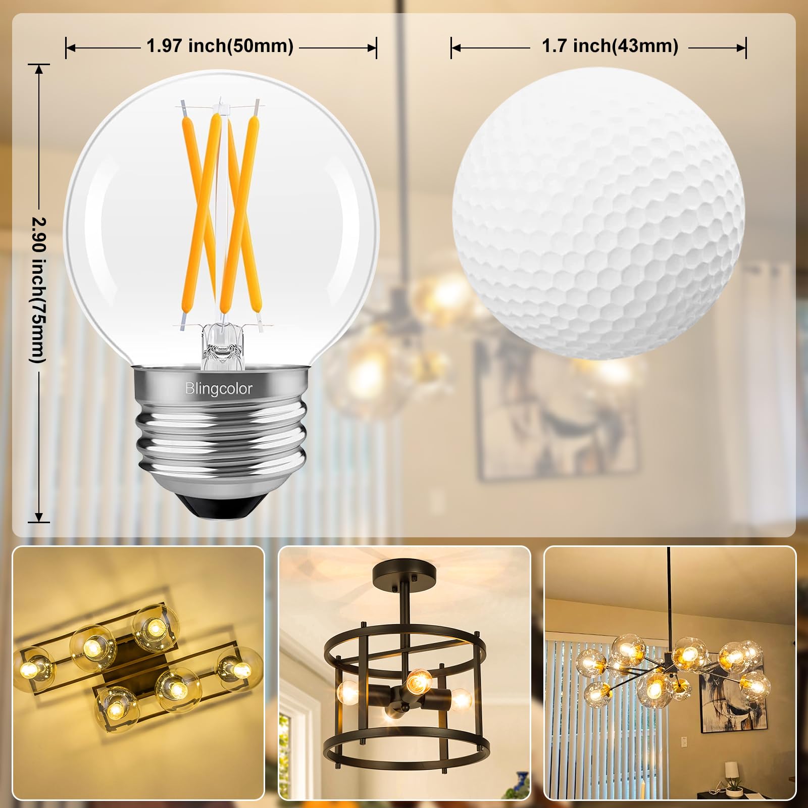 Dimmable E26 Led Bulb 4W Equal E26 40 Watt Light Bulb, 6 Pack G16.5 Light Bulbs Warm White 2700K, 4W Led Globe Small Light Bulbs