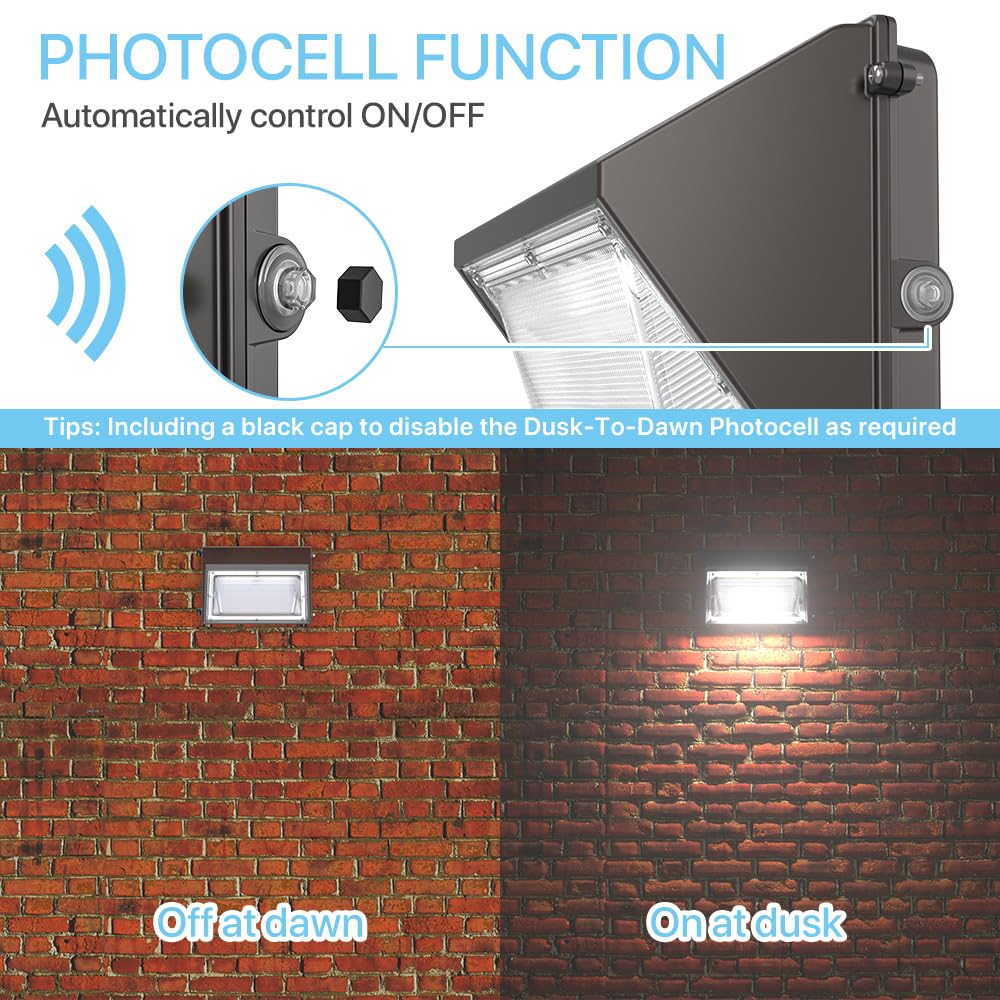 HYPERLITE 70W LED Wall Pack Light, Dusk-to-Dawn Photocell, Bronze, ETL Listed, Adjustable Security Lighting for Outdoor Use