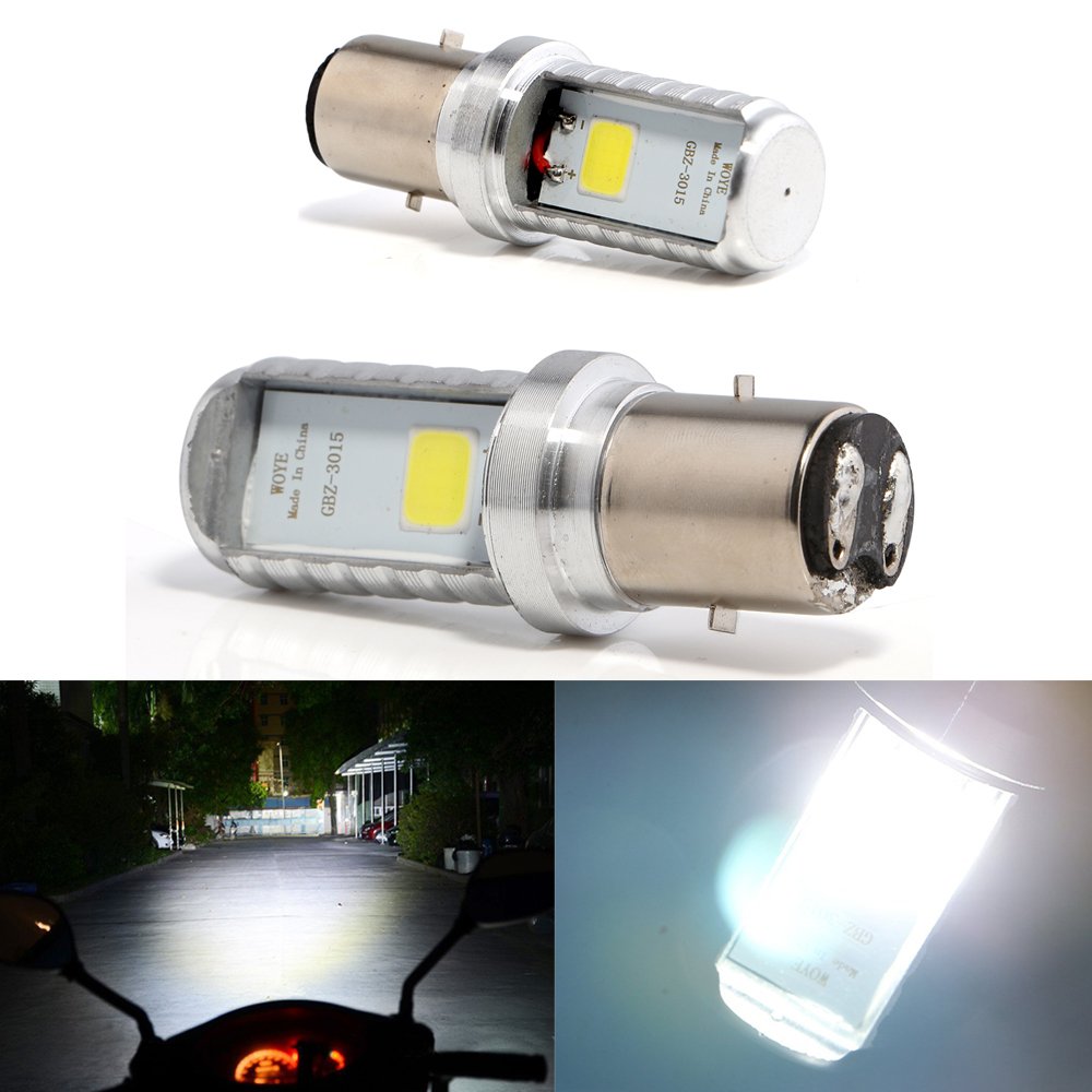 Grandview BA20D 12W LED Motorcycle Bulbs, White Aluminum, 900LM High/Low Beam, Backup Signal Blinker, Pack of 2