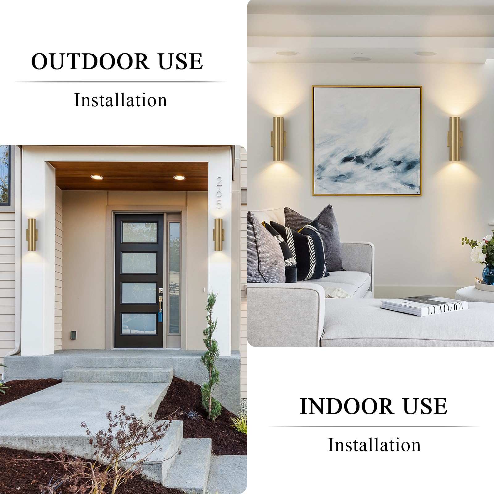 Zicbol 2 Packs Up And Down Lights Outdoor Wall Light Fixture 11.8 Gold Outdoor Sconces Wall Lighting Mount On House Porch & Patio Garage Entrance