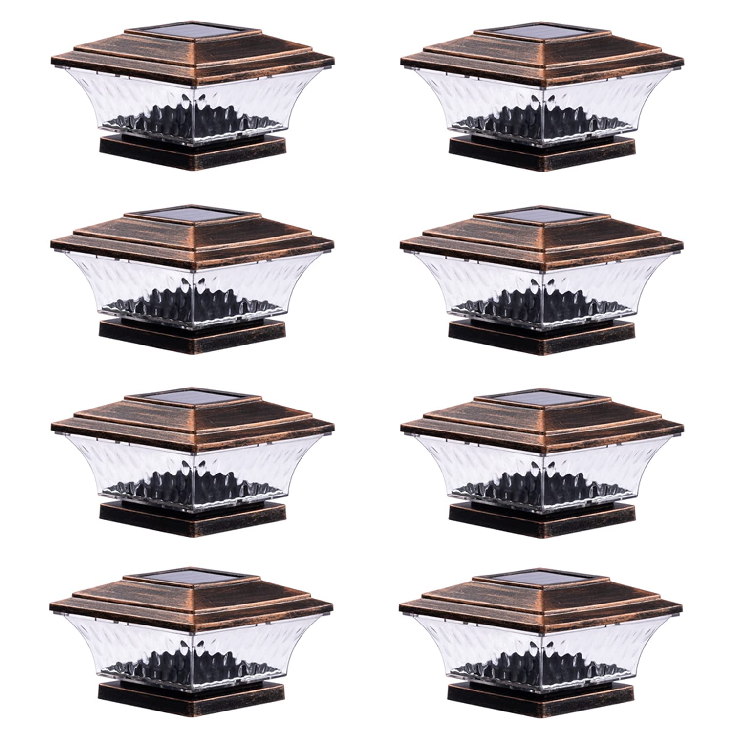 HUYIENO Solar Post Cap Lights Outdoor LED, 8pk, Warm White/Bright White, Brushed Copper, Suitable for 4x4 Wooden Posts