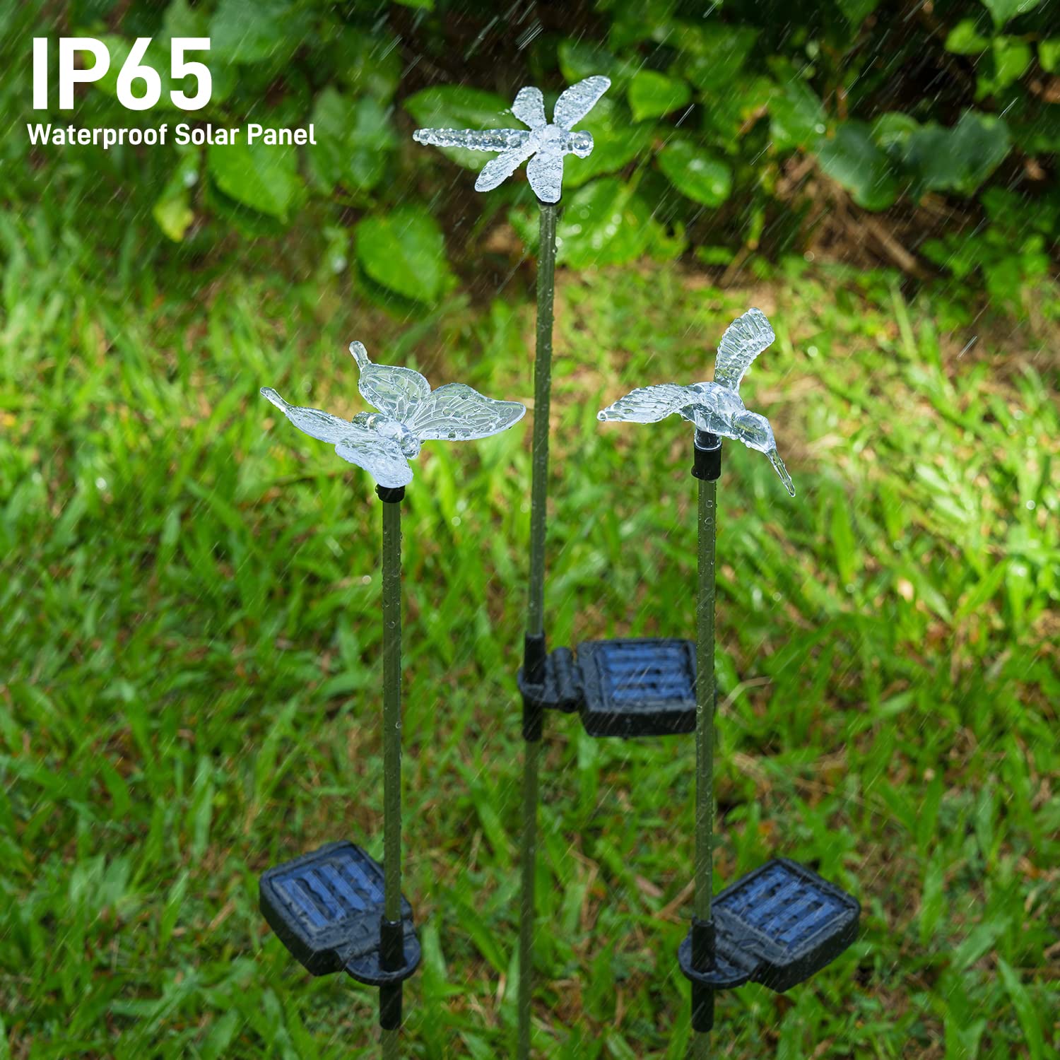 Solar Garden Lights - 3 Pack Solar Stake Lights Outdoor, Color Changing Solar Powered Halloween Decorative Landscape Lighting Hu