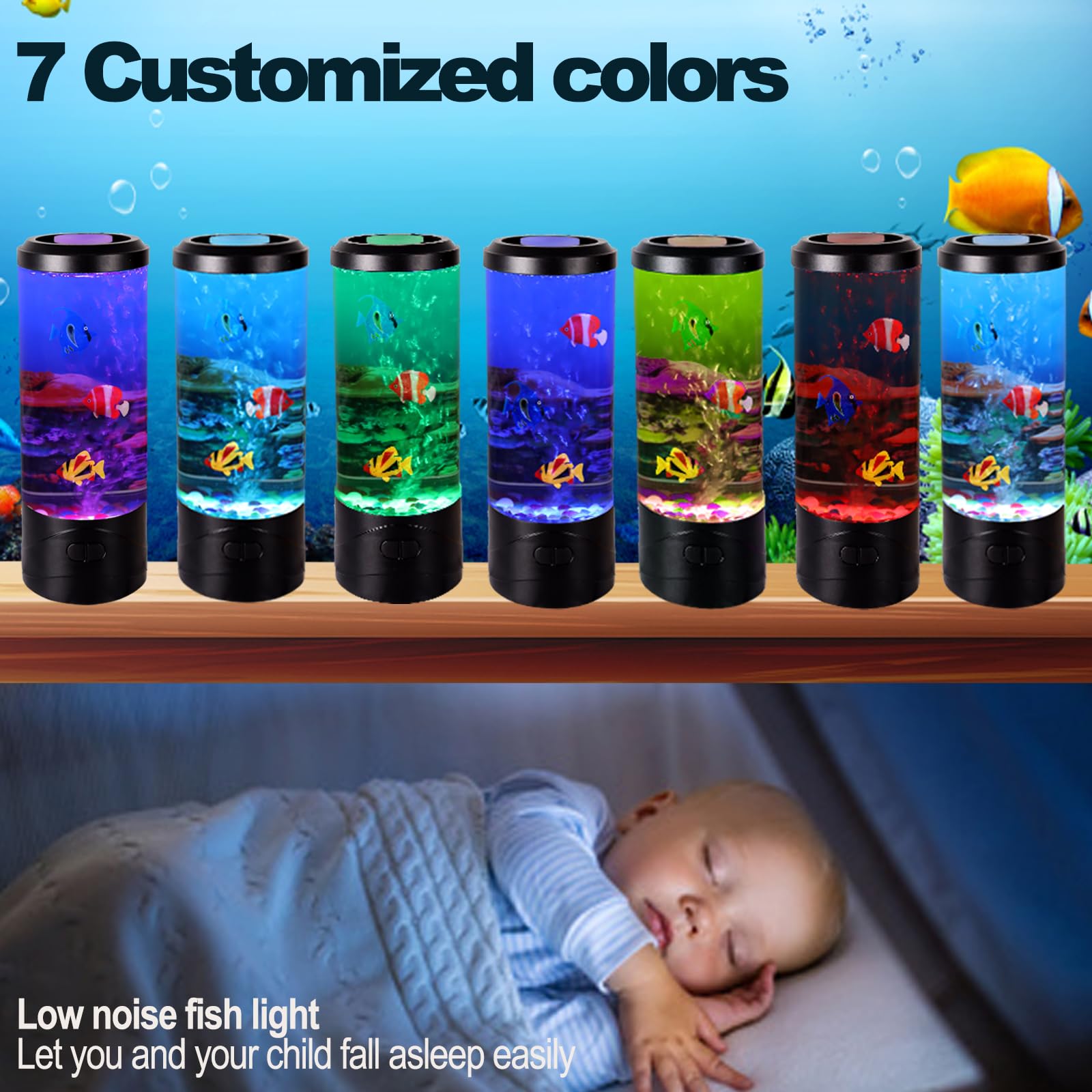 Mini Bubble Fish Lamp,Fake Fish Tank Aquarium Lamp,Multi-Color Changing Aquarium Light With 3 Artificial Fish Night Lights-For H