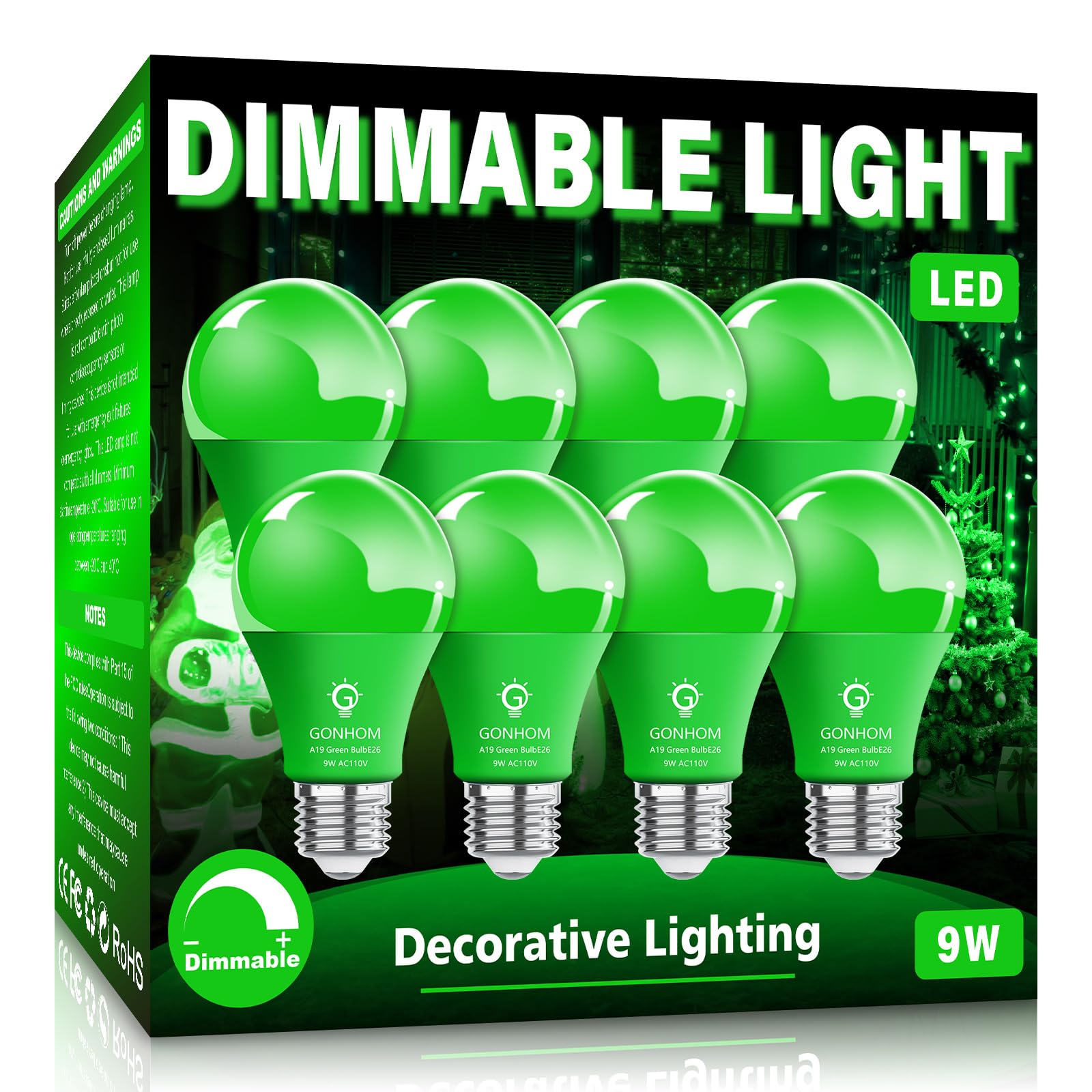 Gonhom 8 Pack A19 LED Green Light Bulbs,Christmas Colored Light Bulbs 9W Equivalent 100W,E26 Base Green LED Lights for St.Patrick's Day,Thanksgiving Day,New Year,Holiday Lighting,Decorative Lighting