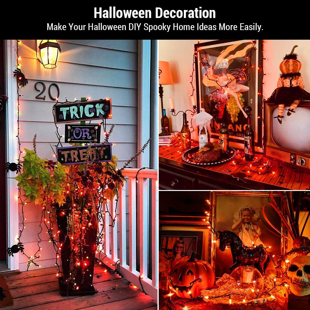 Brizlabs 300 Counts Orange Halloween Lights, Halloween Lights Connectable, Ul Certified Mini Halloween Lights, Incandescent Orange Lights String For Indoor Outdoor Halloween Christmas Tree Decor