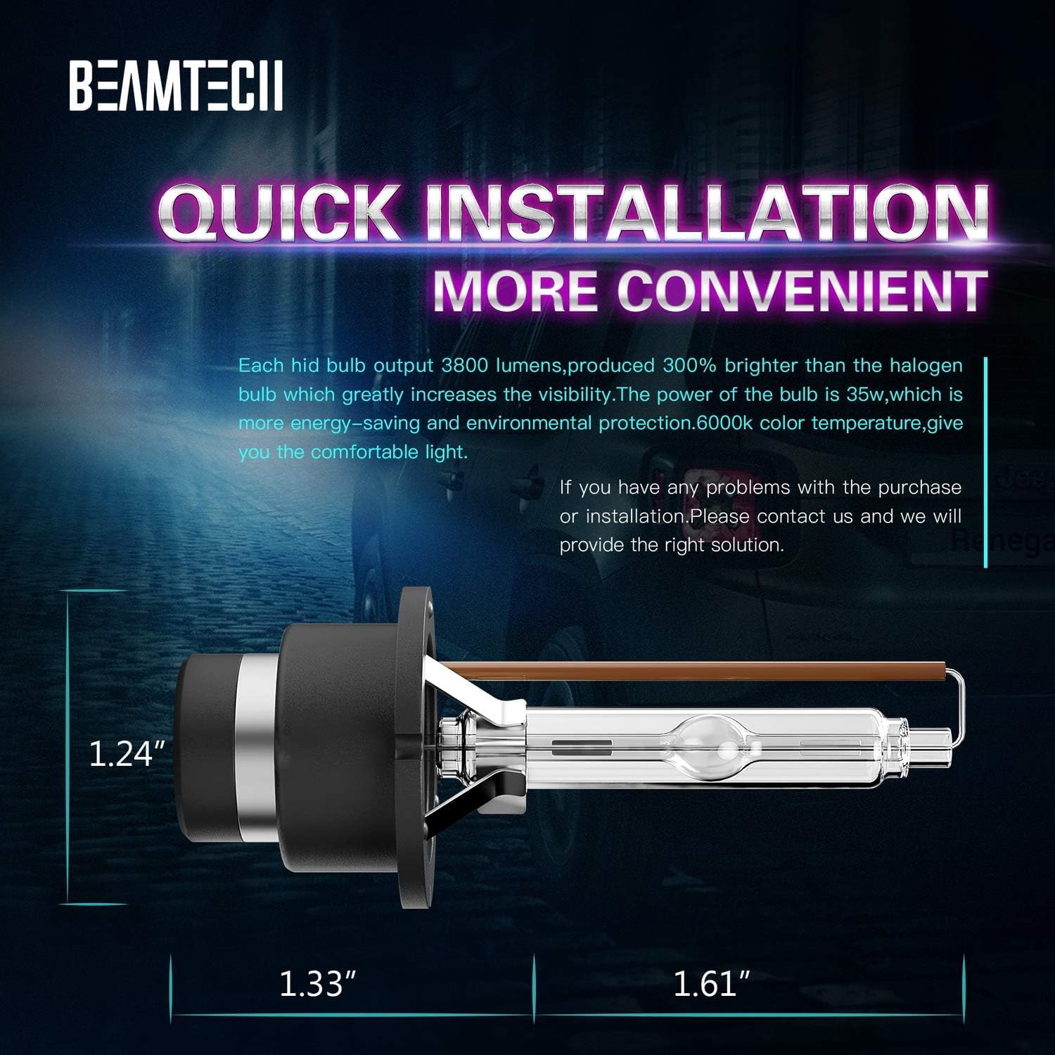 BEAMTECH D2S HID Headlight Bulbs, 35W High Low Beam, 10000K Dark Blue, Pack of 2