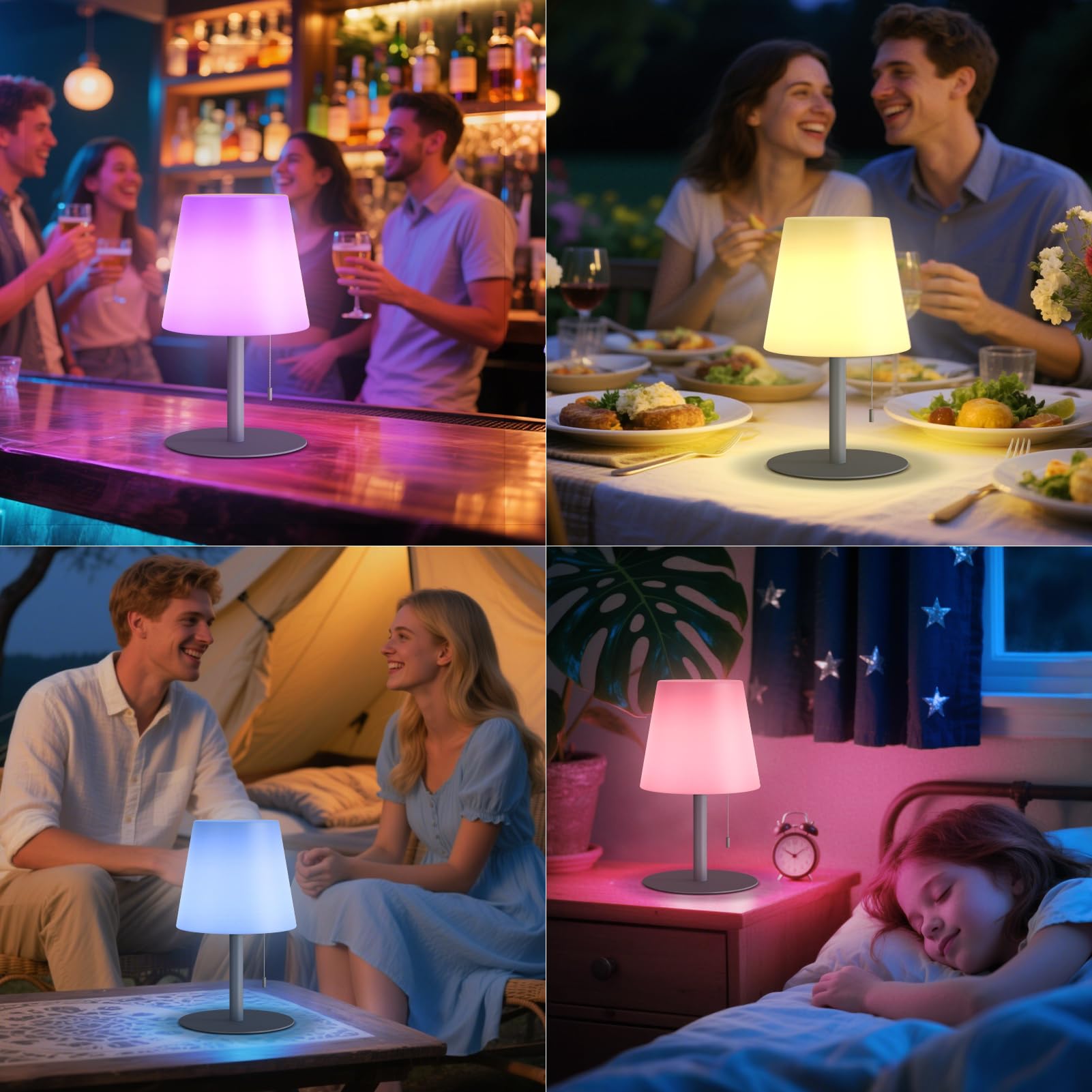 Uuffoo Shower Lamp Rechargeable Outdoor Table Lamp Cordless Warm White & Rgb Night Light For Patio  Restaurant  Camping  Bathroom Gift For Women  Mom  Grandma H9.8In (Gray)