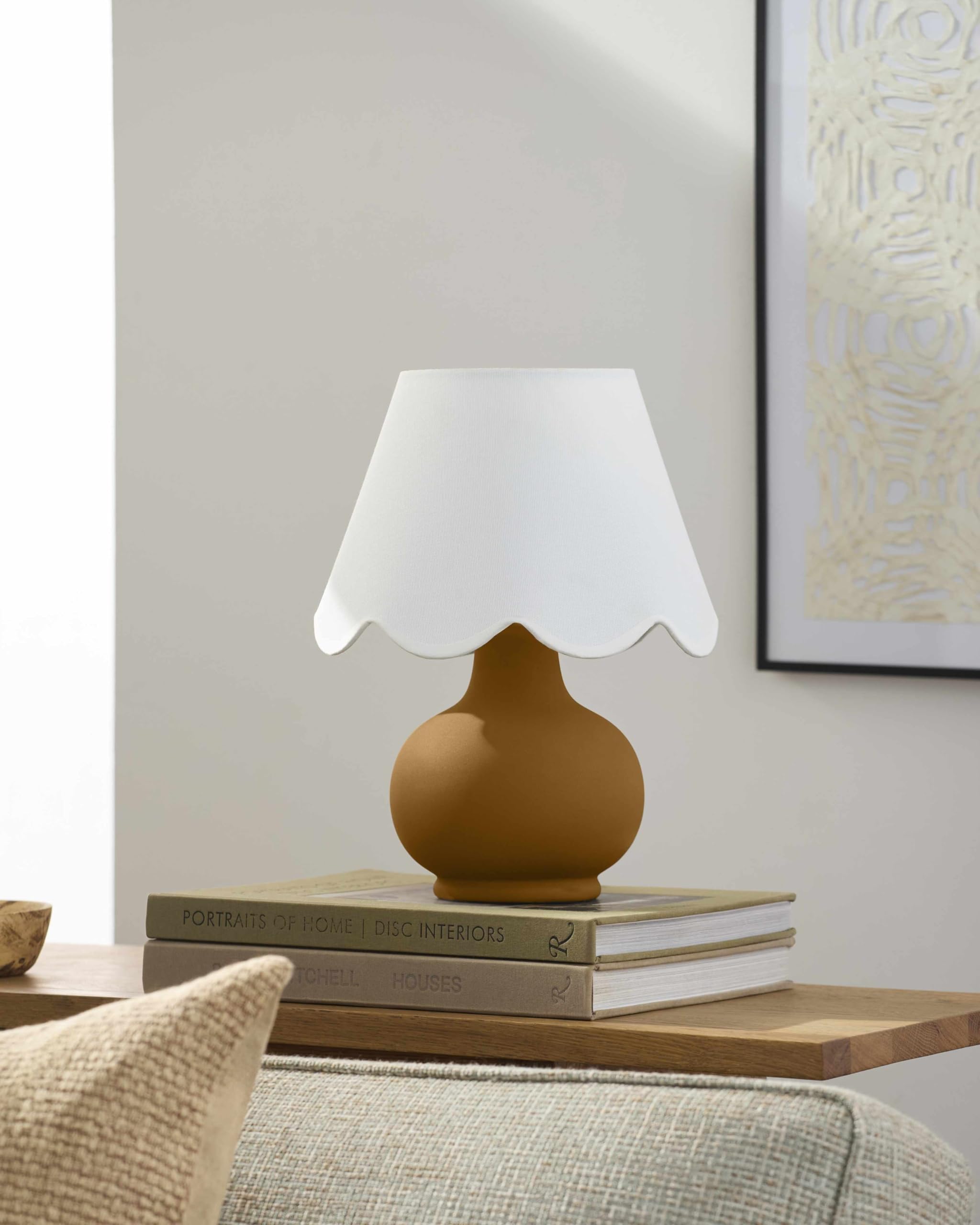 Hauteloom Theisseil Table Lamp, Ceramic, 13inH x 8inW x 8inD, Tan/White/Translucent, Model TXCHME8