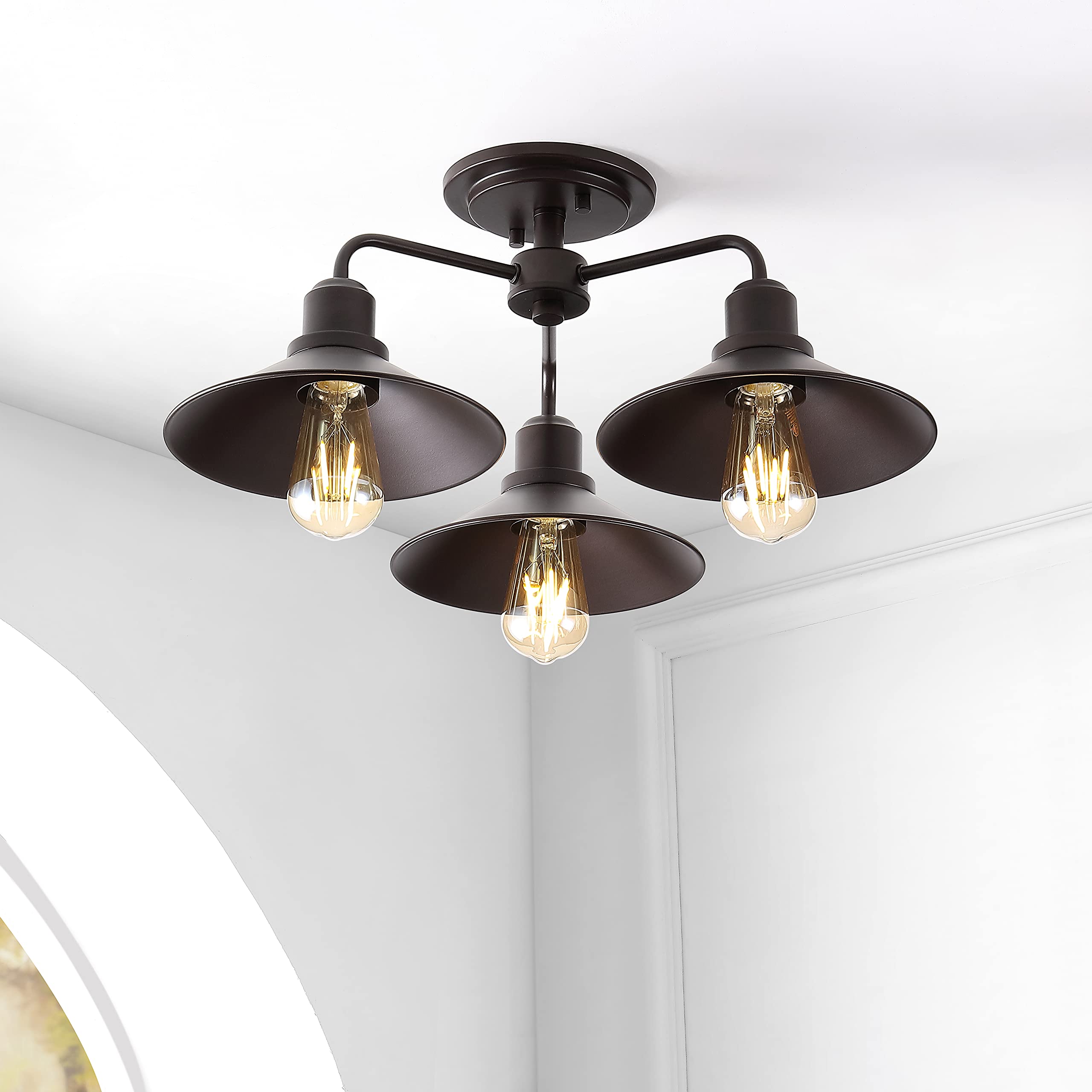 JONATHAN Y 3-Light Industrial LED Semi Flush Mount, Iron, 18.5 in, Oil Rubbed Bronze, Model JYL7498A