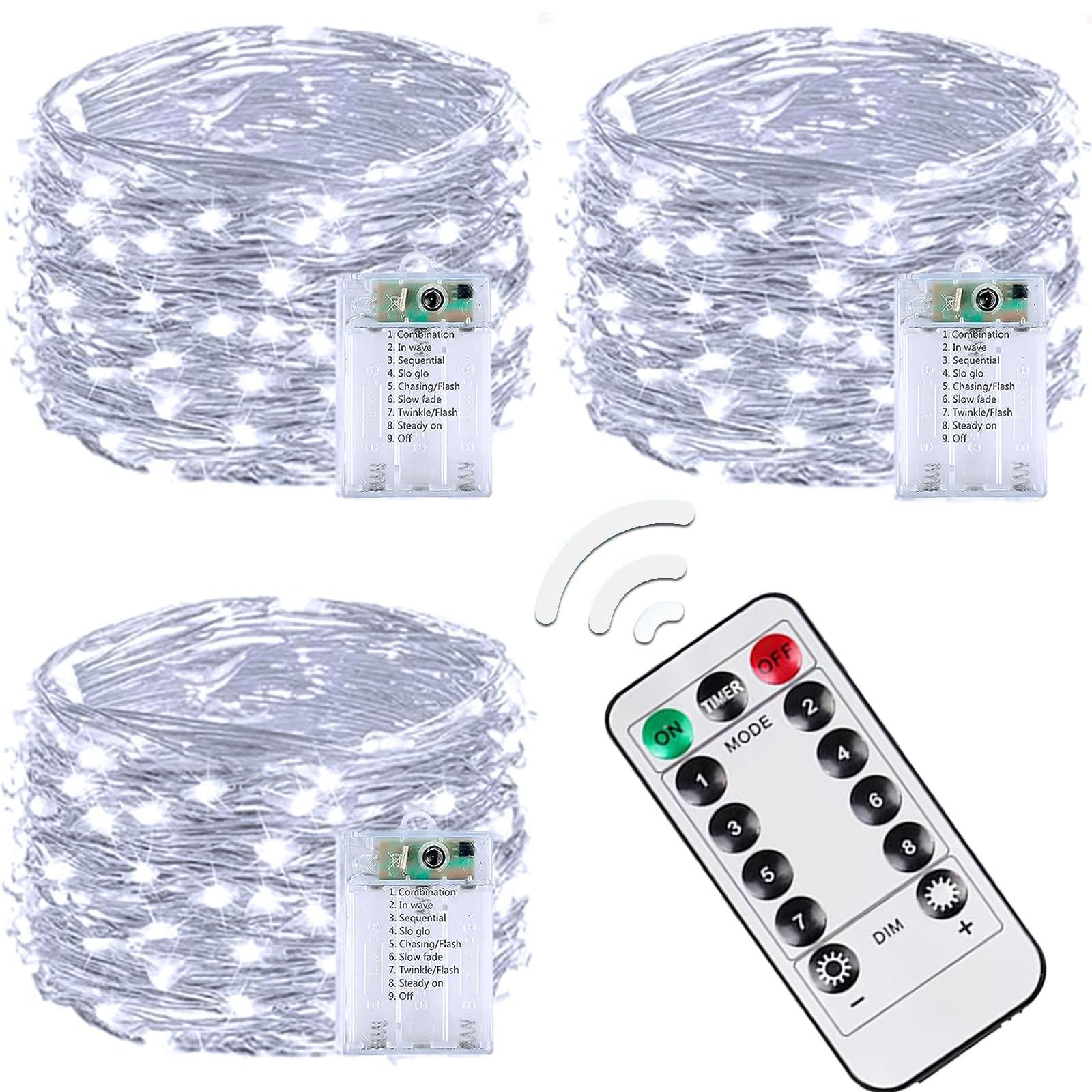 3 Pack Fairy Twinkle Lights Battery Operated, Each 20FT 60 LED Waterproof Battery String Lights Outdoor Indoor, Silver Wire Fair