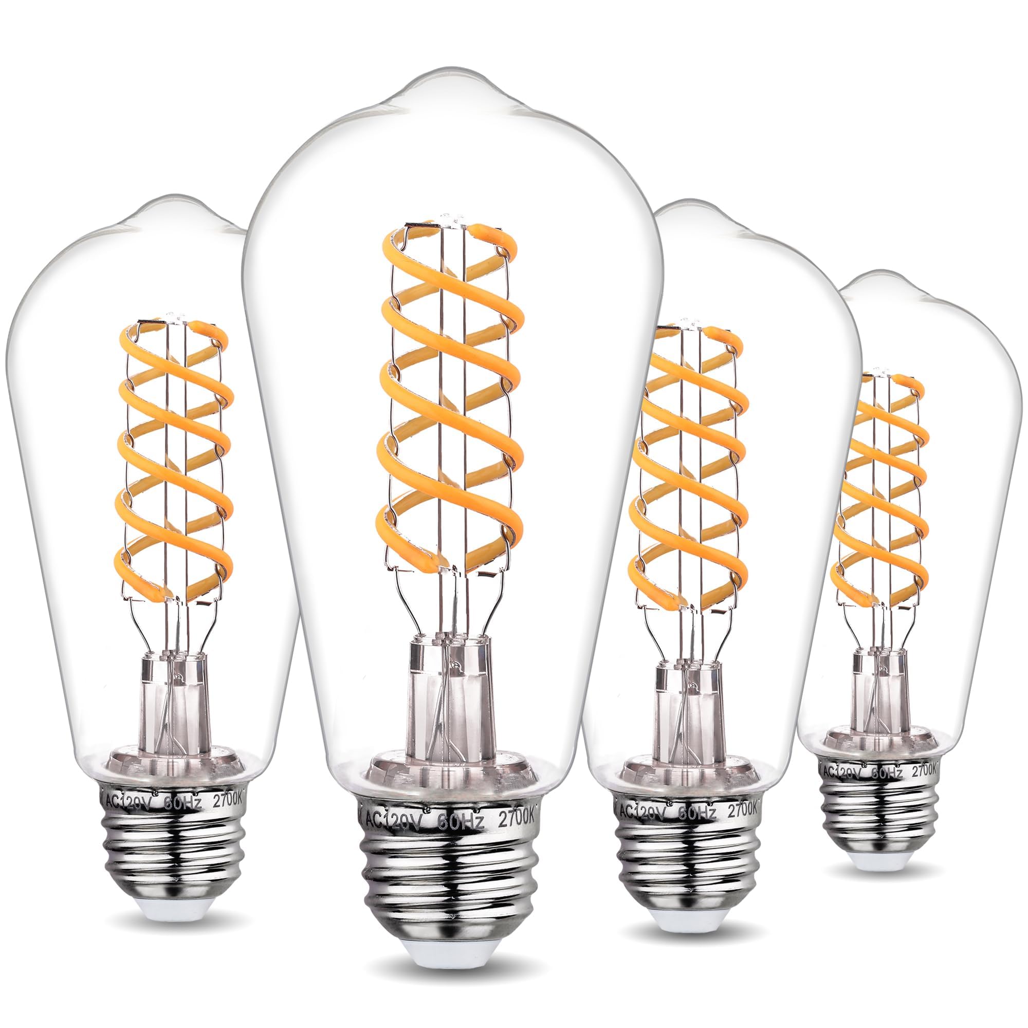 Tiadio 4Pack 60W Led Edison Bulbs - St58 Vintage Style E26 Dimmable Light Bulbs, Warm 2700K Filament Decorative Bulb, Shatterpro