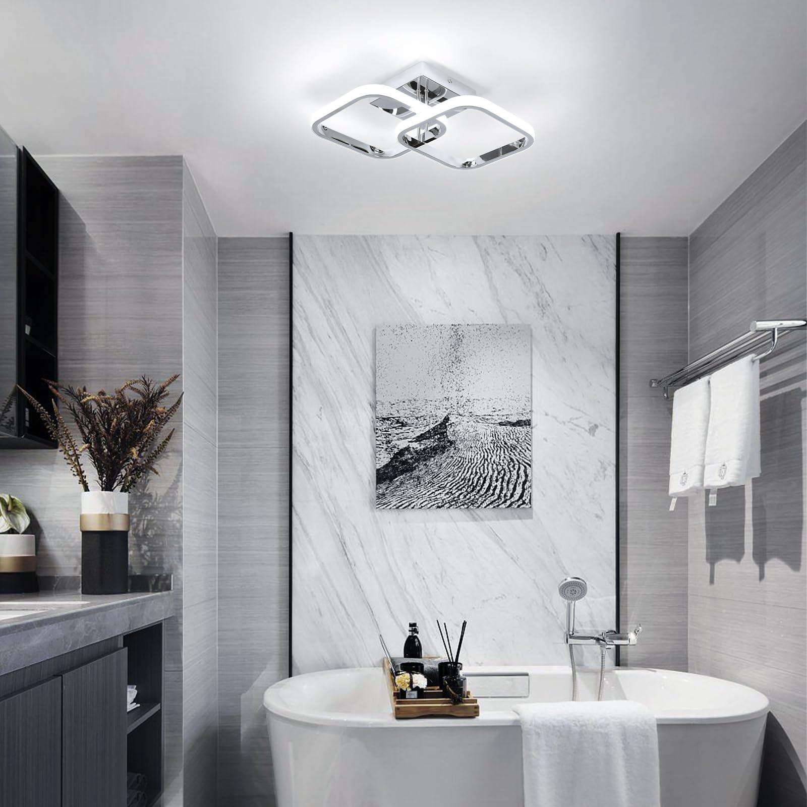 Caneoe 2 Packs Led Ceiling Light Fixture Modern Hallway Light Fixtures Ceiling Lighting Square Close To Ceiling Lights For Bathroom Bedroom Kitchen Balcony Stair Small Hallway Lamp (Chrome)