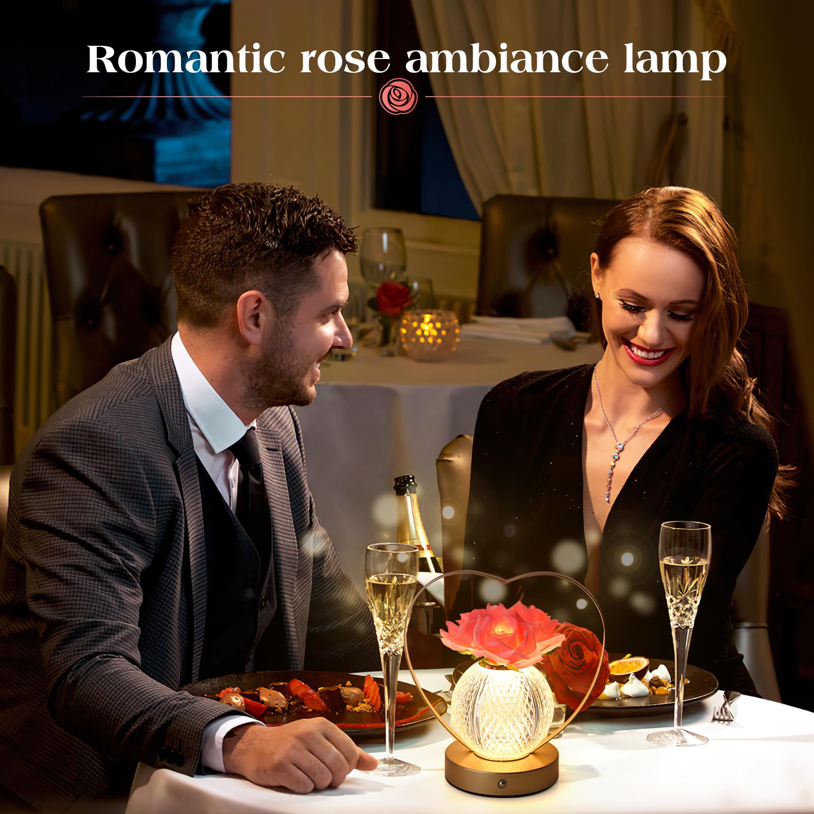 Amwgimi Rose Flower Lamp,Birthday Gifts For Women,Rechargeable Cordless Led Touch Lamps,3-Colour Infinitely Dimming Small Night
