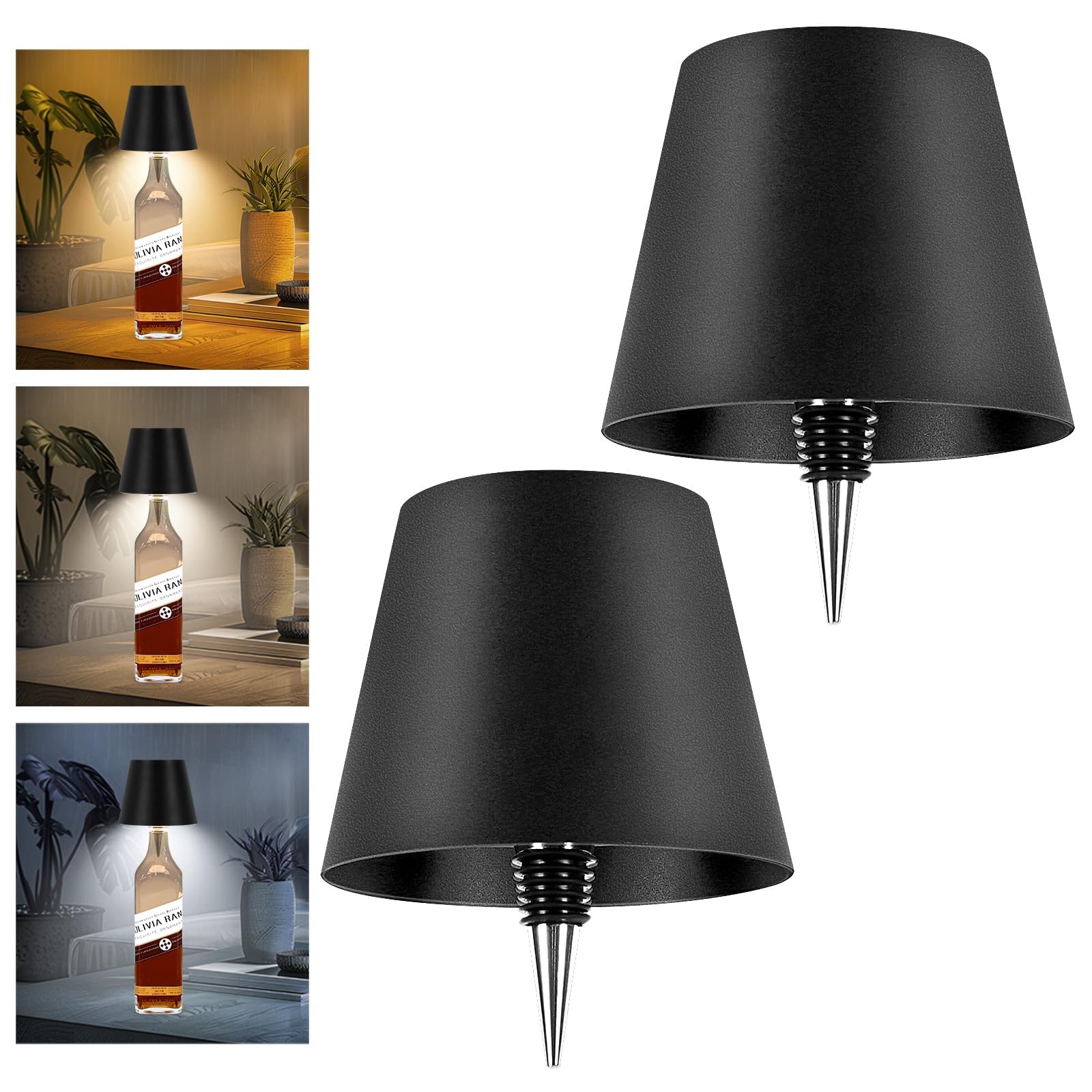 Mebaraul 2 Pack Wireless Bottle Lamps, Touch Dimming, Rechargeable, Black, Model JP001-RG01