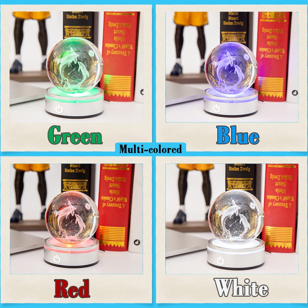IFOLAINA 3D Dolphin Crystal Ball Night Light, 3.15 inches, Clear, Model K086-M, Perfect Gift for Dolphin Lovers