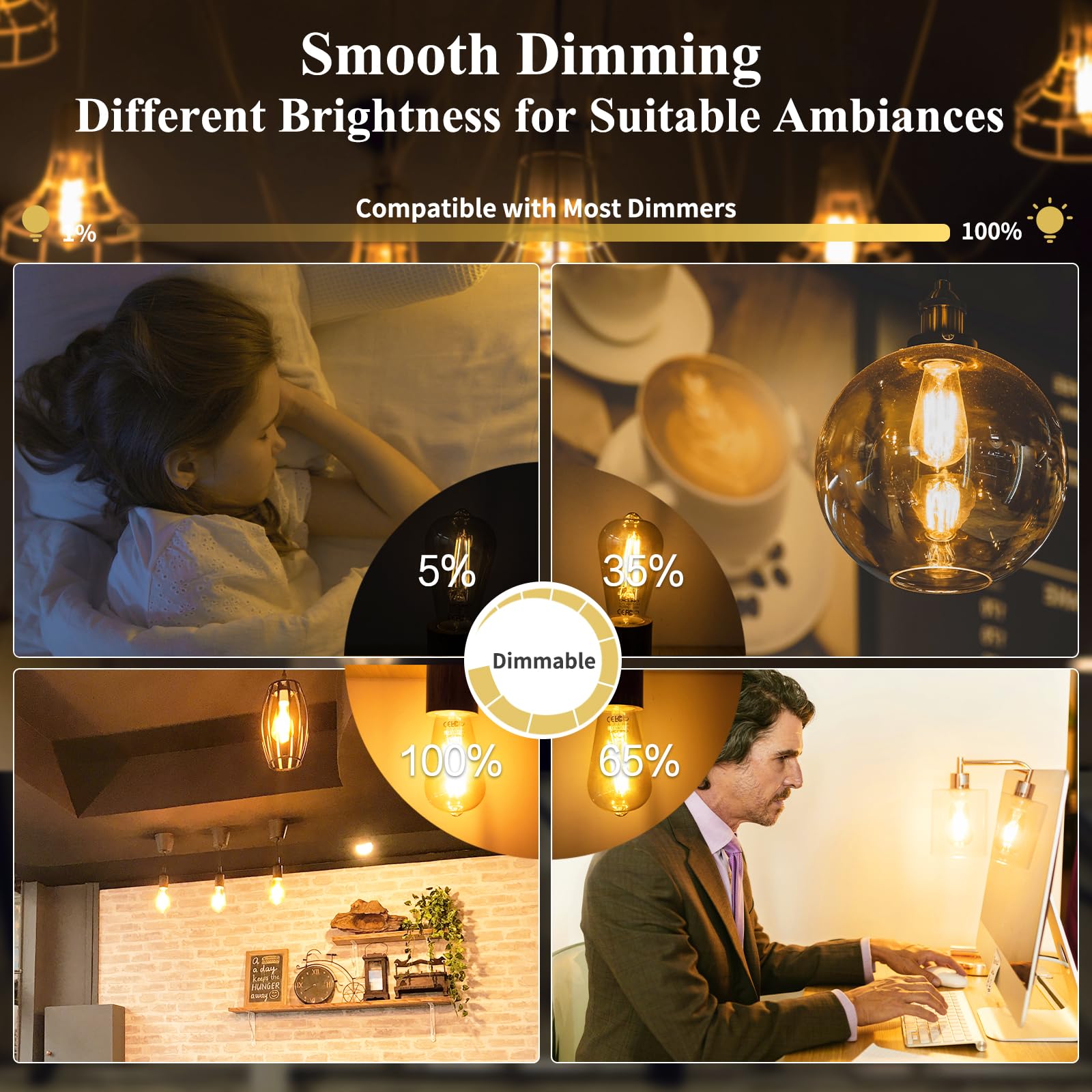 Dicuno Dimmable Edison Bulbs 100W Equivalent  Led Edison Bulb  Warm White 2700K  10W  1200Lm  Vintage St64 Filament Light For Bathroom  Kitchen  Decorative Lighting  6-Pack
