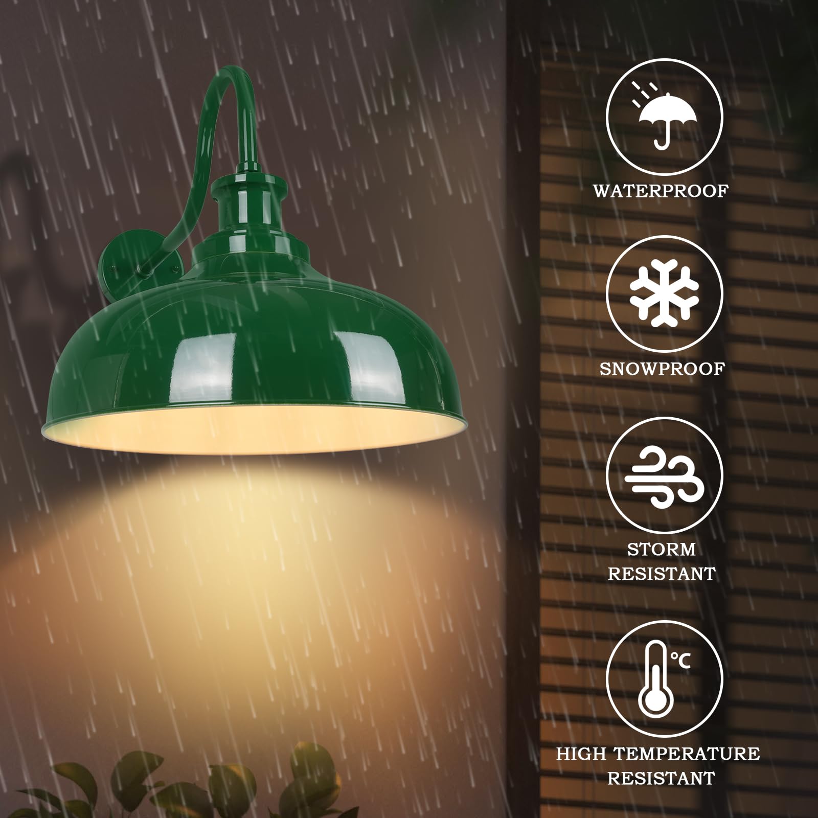 Diyel Outdoor Barn Lights  14 Inch Dome Rustic Outdoor Wall Sconces  Farmhouse Exterior Wall Mount Lighting Fixture  Industrial Green Wall Lantern For Porch  Entryway  Garage  Rz007M-2 Gr+Wh