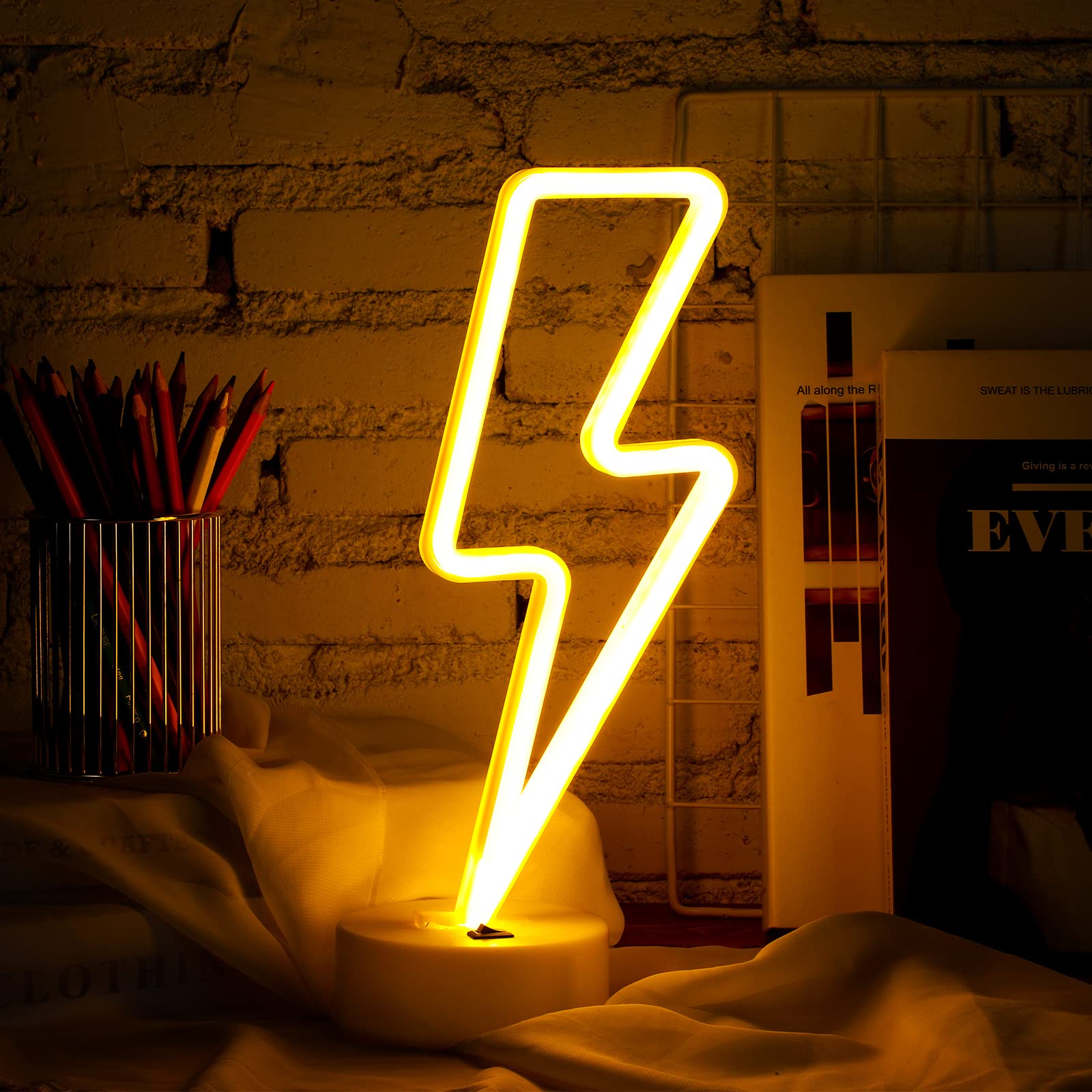 Sieral 3 Pcs Lightning Bolt Neon Signs Lightning Neon Lights with Base LED Sign USB or Battery Operated for Teen Girls Gift Birt