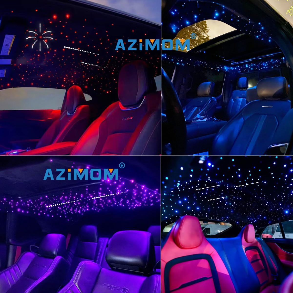 AZIMOM Mini 6W Fiber Optic Starlight Headliner + 180pcs Meteor Shooting Star, Black, Model QJ-L006, 9.8ft, Sound-Activated,
