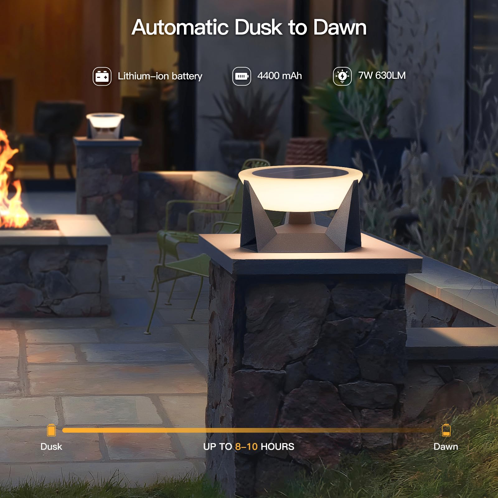 Mvbt Solar Post Light, 15'' Outdoor Column Pillar Lamp Ip54 Waterproof Modern 3000K Led Lantern Large Landscape Lighting Fixture