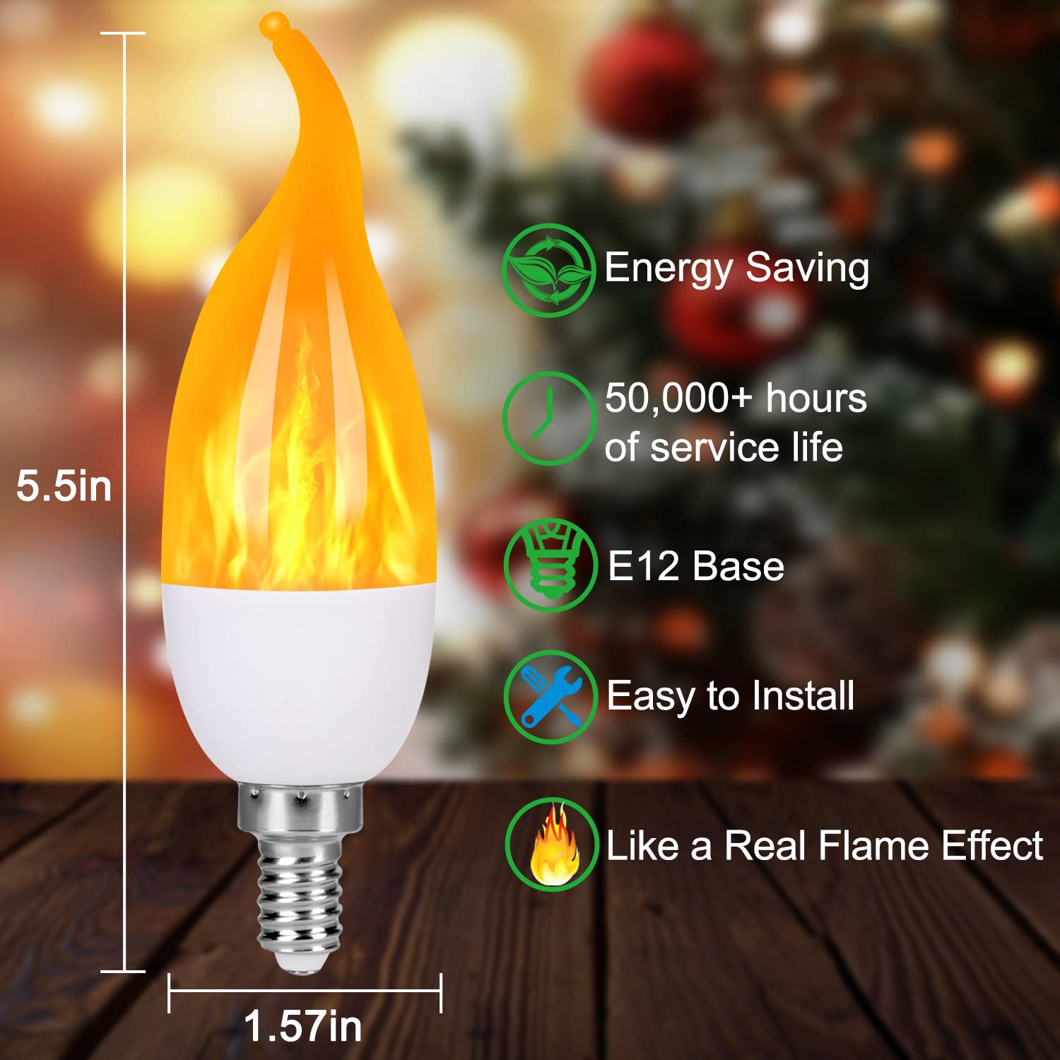 Myogrip E12 Led Flame Light Bulbs, 3 Modes Flickering Light Bulbs, Candelabra Candle Fire Light Bulb For Home Party Patio Indoor Outdoor Halloween Decorations (6 Pack)