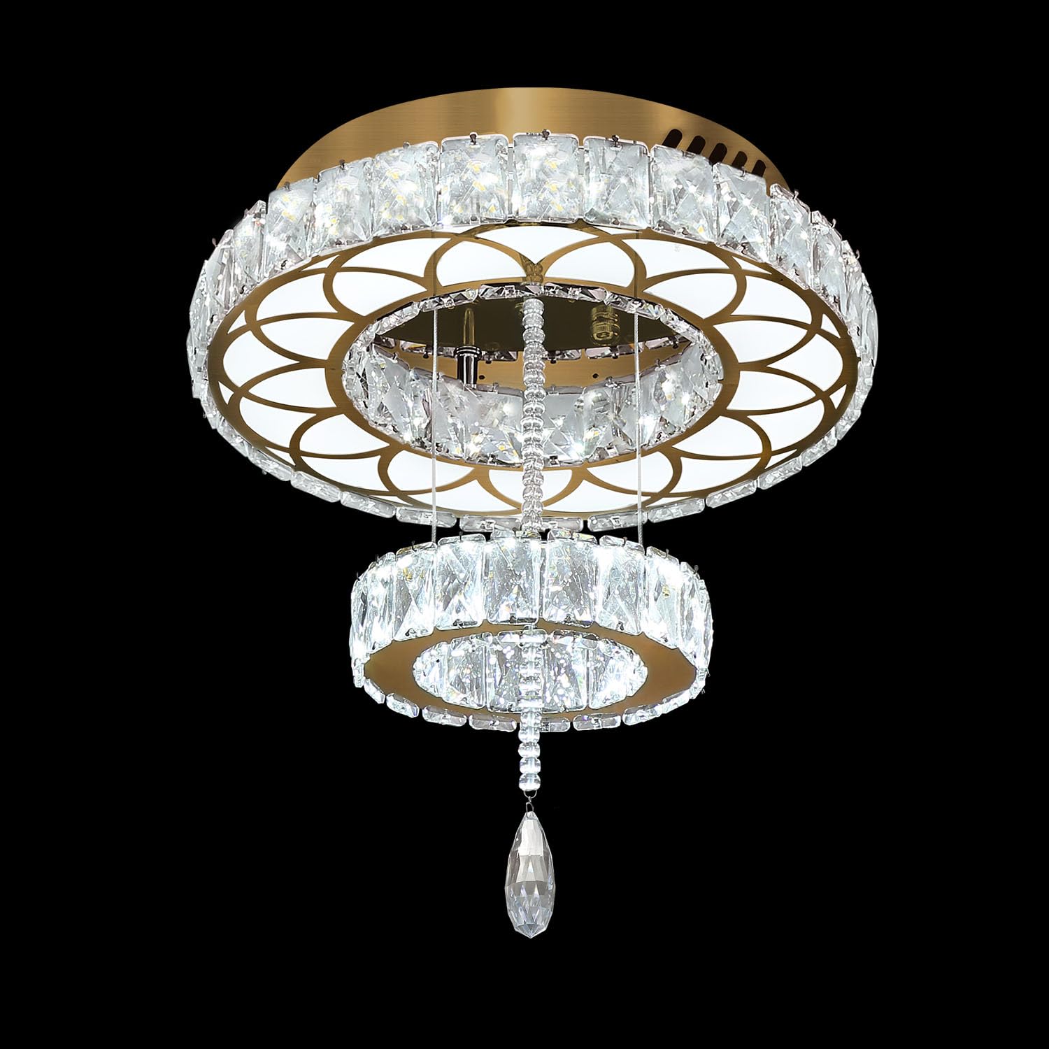 Flashing God Dia 16'' Crystal Small Chandelier Crystal Gold Ceiling Light Fixtures LED Flush Mount Ceiling Light for Living Room
