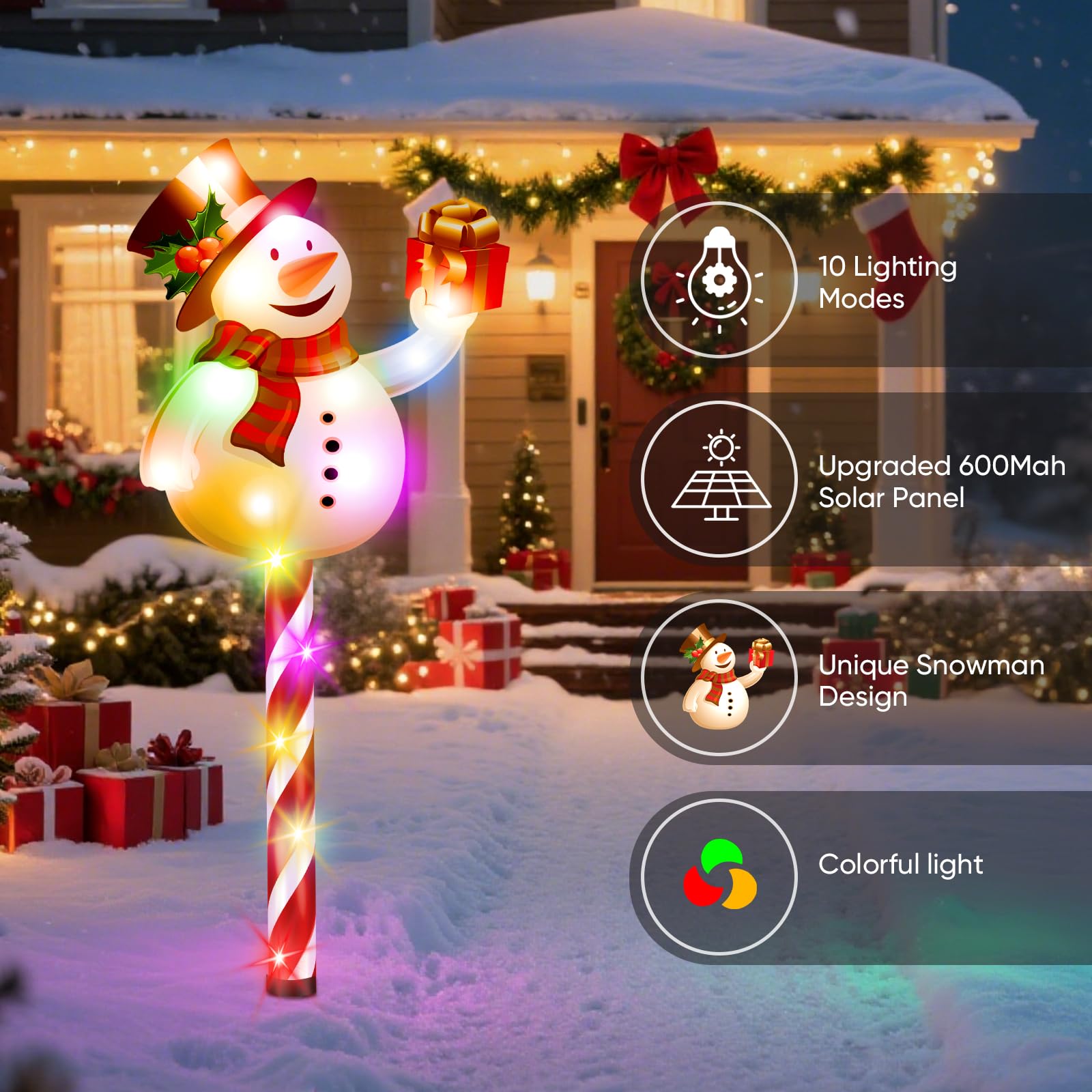 NESSTU Solar Christmas Decorations - Set of 5 Snowman Pathway Lights, Waterproof, Red & White, Solar Powered, 10 Modes