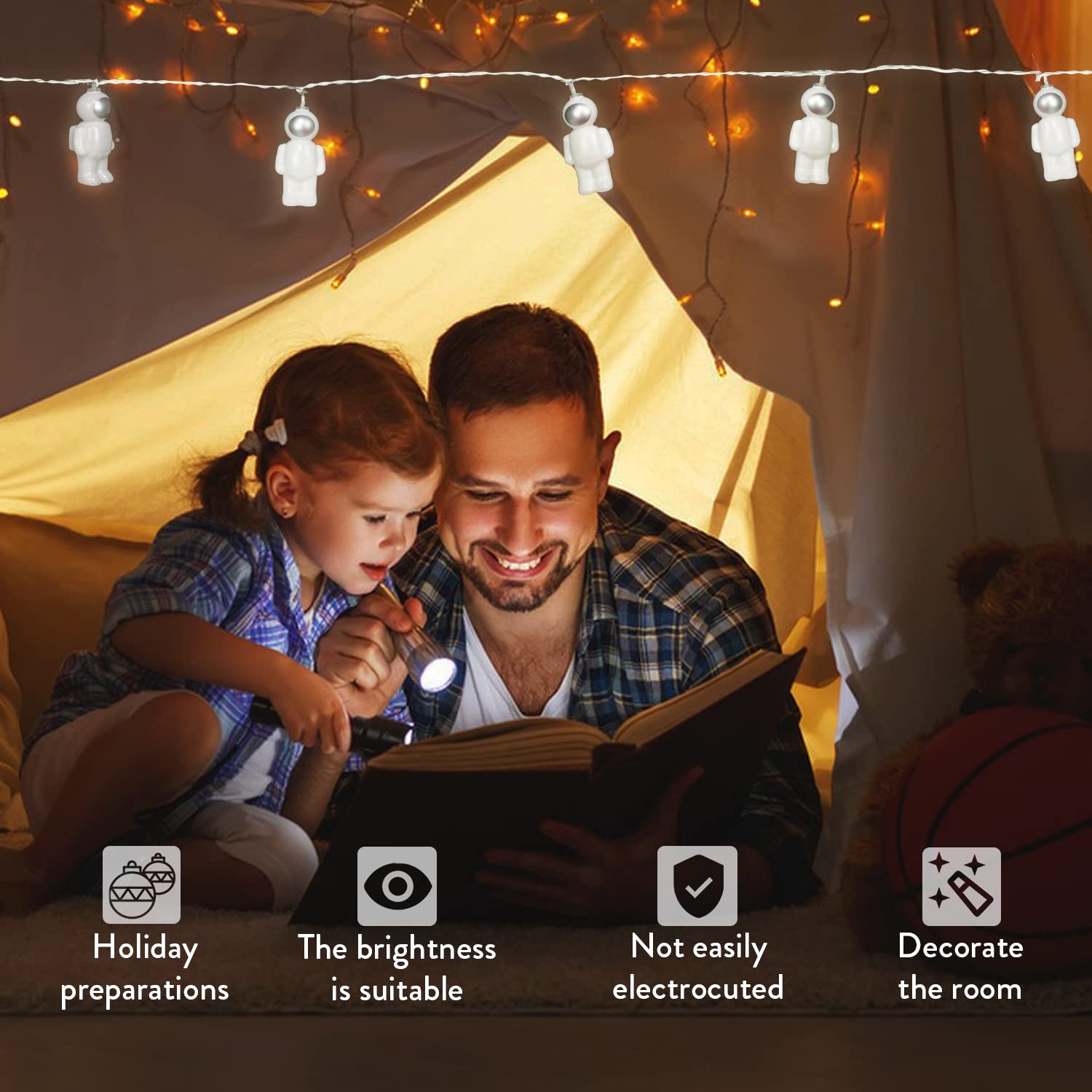 Yeamar Astronaut Pendants String Lights 20 Led 14Ft Holiday Party Lights Wall Window Nursery Or Kids Room Decor Around The Garden Birthday Boy Room Decor (8Mode)