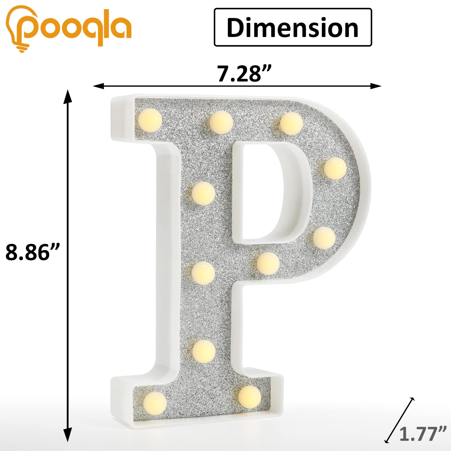 Pooqla LED Letter Lights, Colorful Marquee Signs with Remote, Battery Powered, Glitter Silver Finish