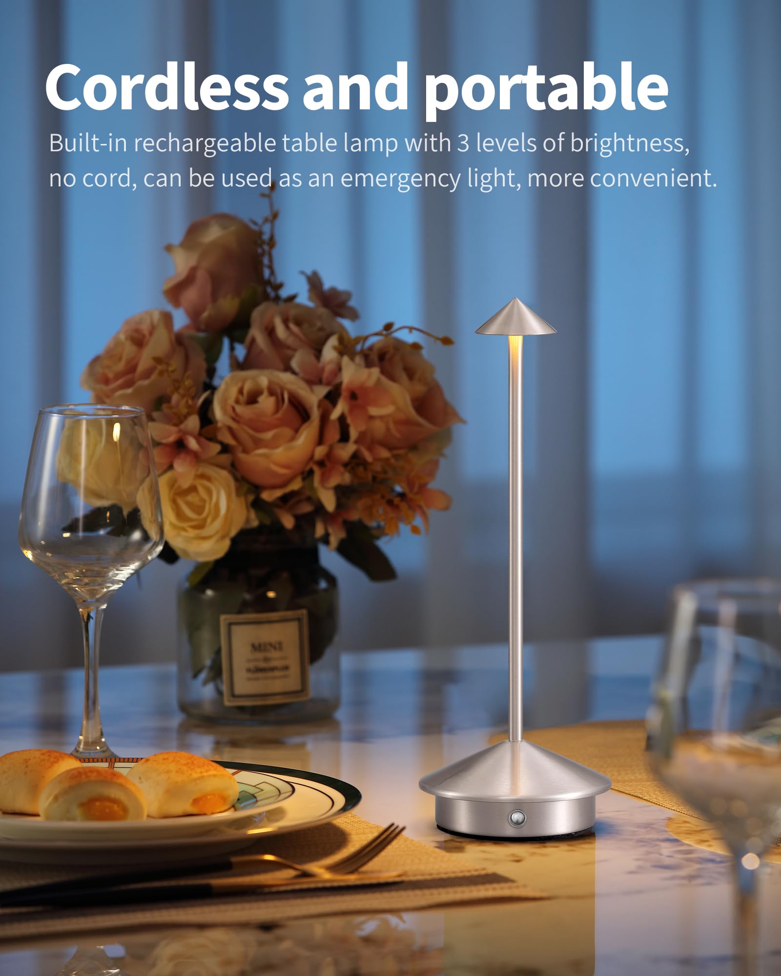 Newsee Cordless Table Lamps Set Of 2, Rechargeable Led Lighting In Brushed Nickel For Home & Camping