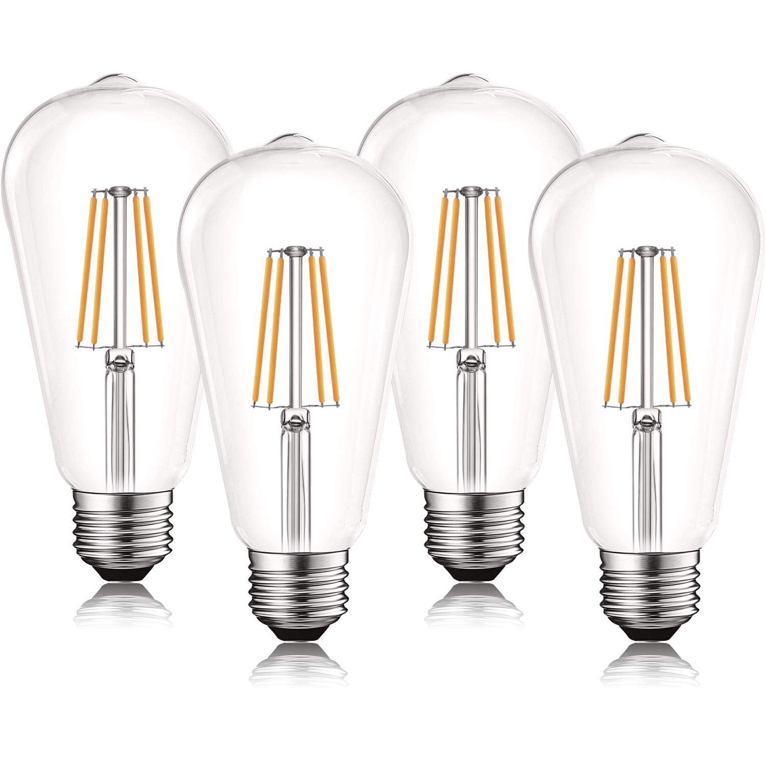 LUXRITE Vintage LED Edison Bulb 5W, 550 Lumens, Dimmable, Clear Glass, 2700K Warm White, E26 Medium Base, 4 Pack,