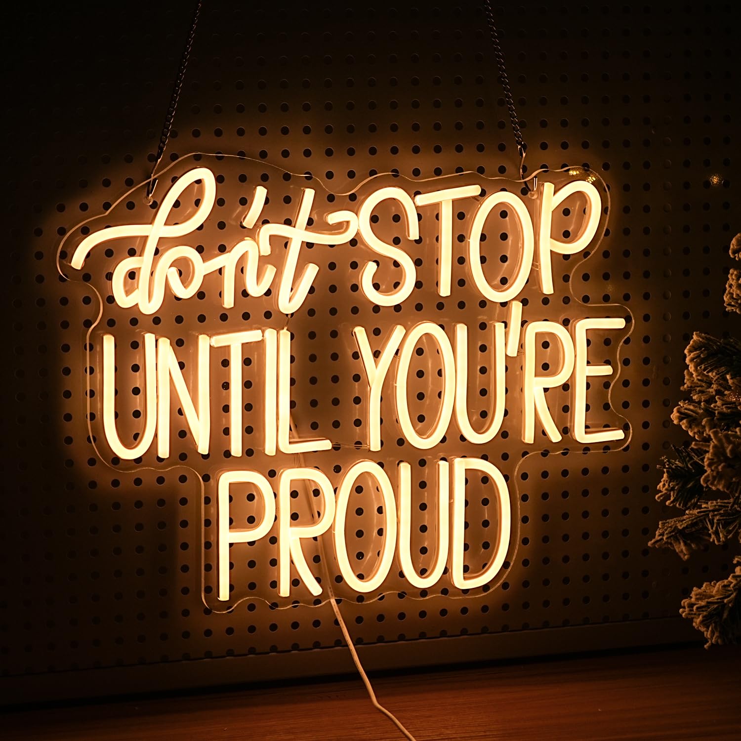 GNVETZLL Neon Sign - Dont Stop Until You Are Proud, Warm White LED Light, Dimmable, USB Powered, 16.5in x 12.6in