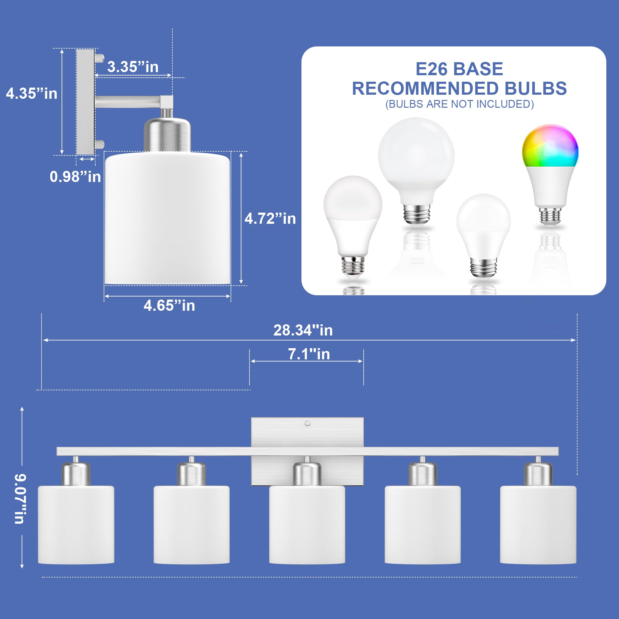 Dekang Bathroom Lights Over Mirror Brushed Nickel, Anti-Rust 5-Light Bathroom Vanity Light Fixtures, Modern 28.34Inches Wall Sco