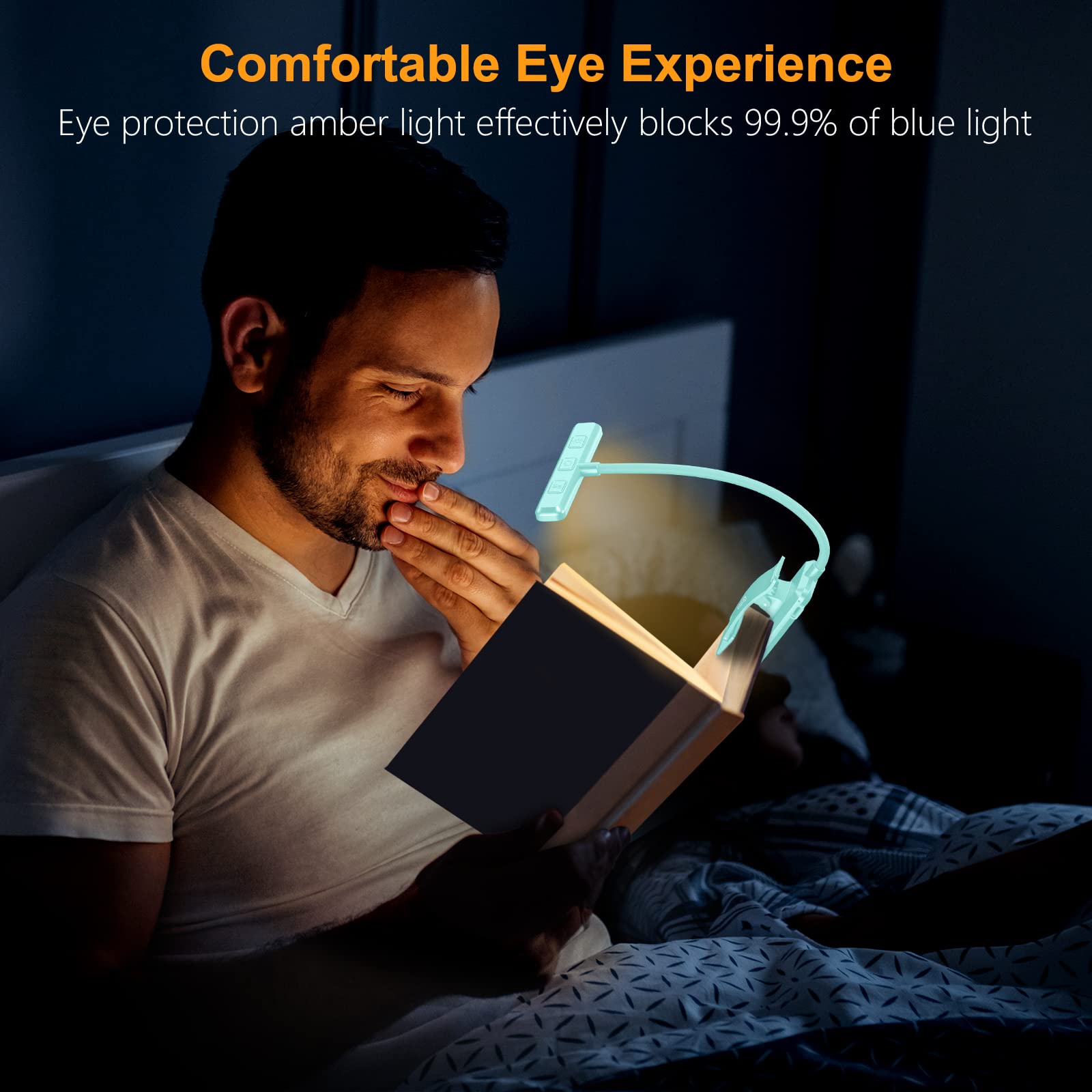 Gritin LED Rechargeable Book Light - 3 Color Temperatures, Stepless Dimming, 80 Hrs Runtime, Clip-On, Blue, Model G1326