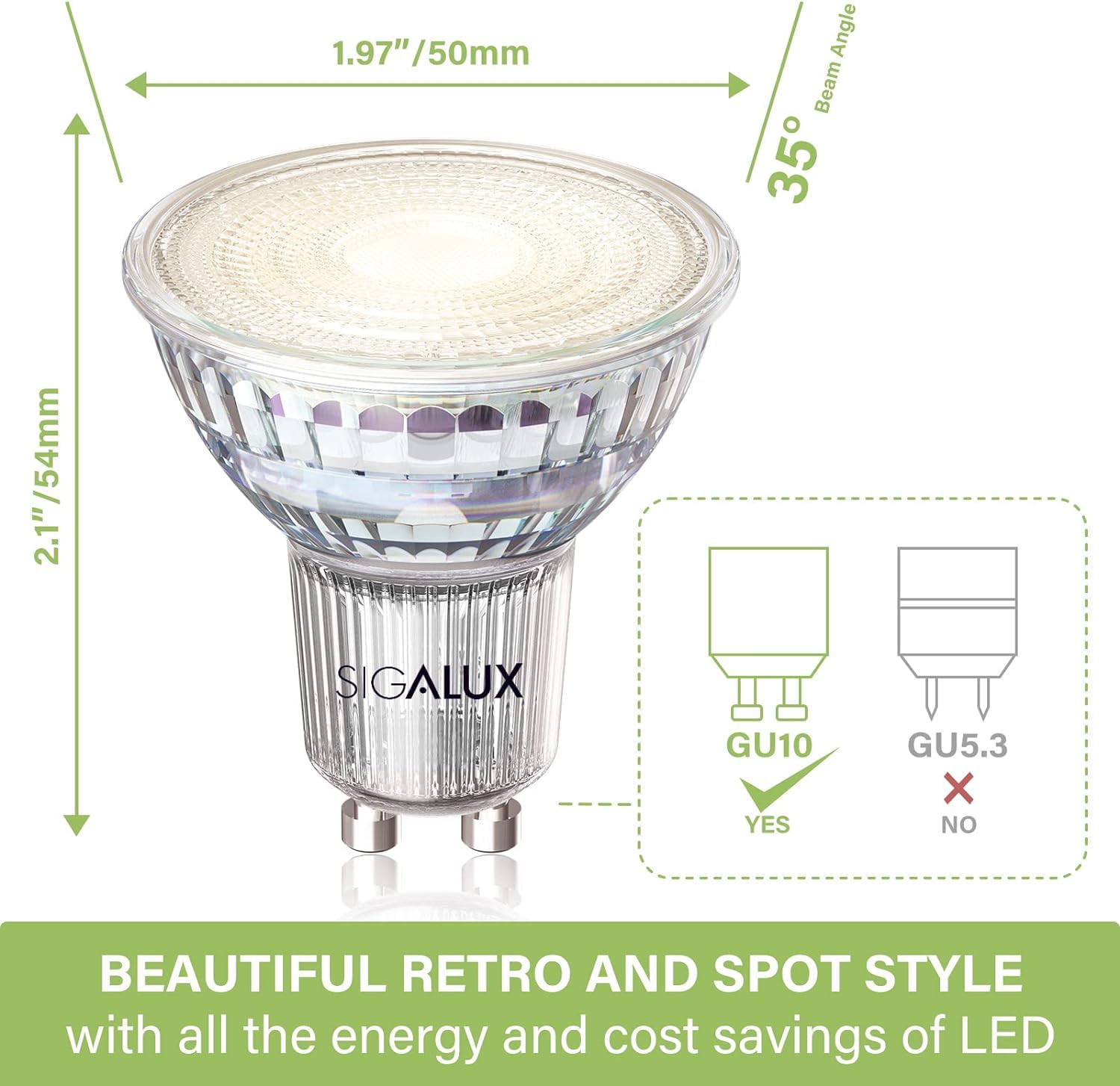 Sigalux Gu10 Led Light Bulbs, 50W Halogen Equivalent, Non Dimmable, 3000K Led Mr16 Gu10 Bulbs For Recessed Track Lighting, Glass Light Bulb With Two Prong, 4.2W 350Lm Warm White, 8 Pack