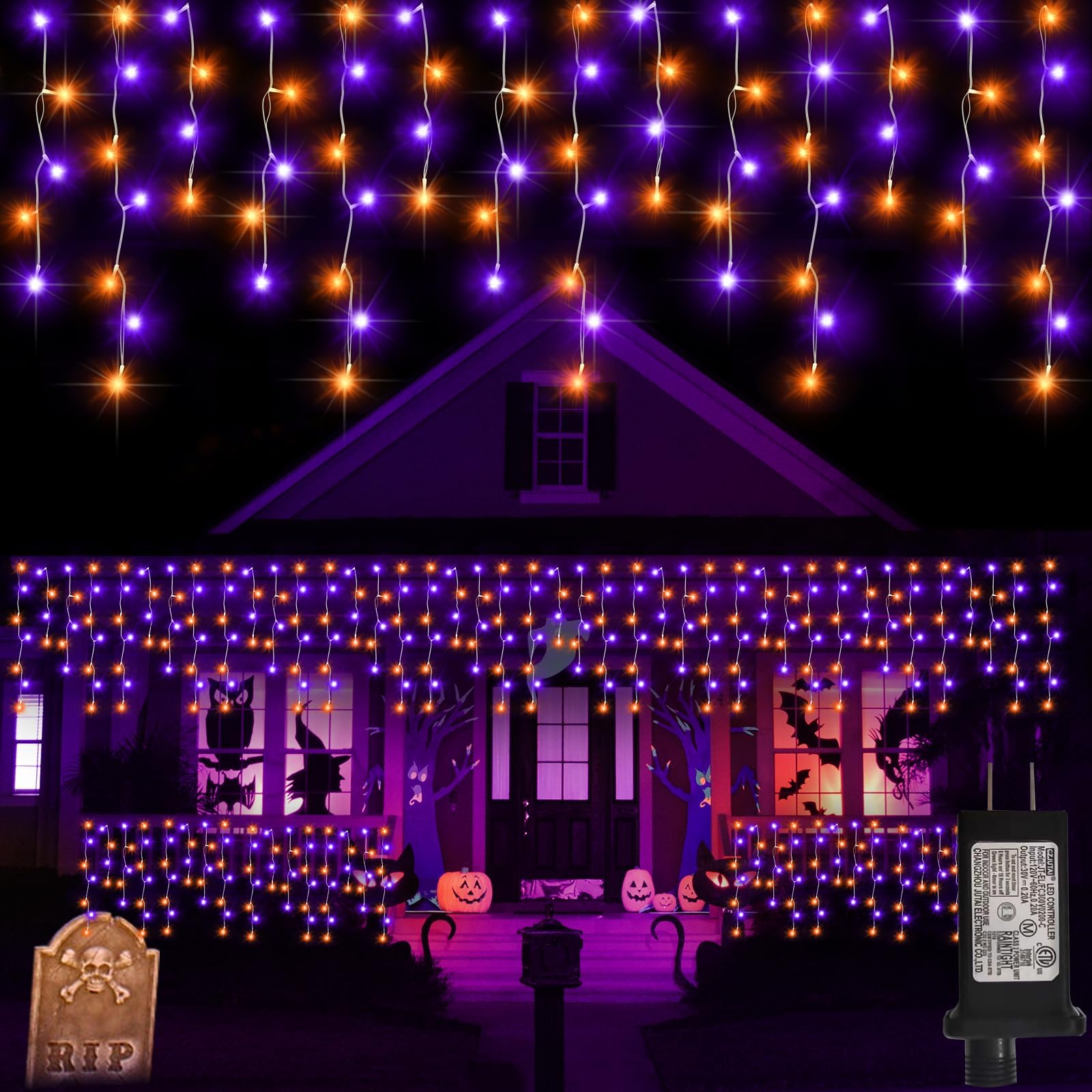 Jeayydsi 52Ft Outdoor Halloween Lights  480Led Purple And Orange Halloween Lights 12 Lighting Modes With Timer Memory Waterproof  String Lights For Outside  Party  Holiday  Garden Decor