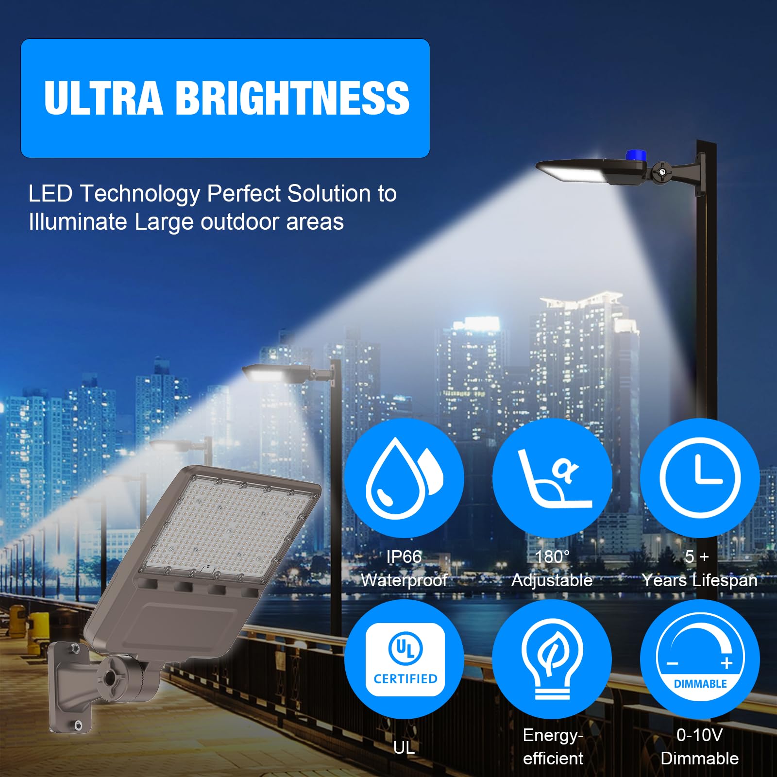 Led Parking Lot Light 200W, Ul Listed 28000Lm 5000K Shoebox Light With Dusk To Dawn Photocell,Adjustable Arm Mount, Ip66 Waterpr