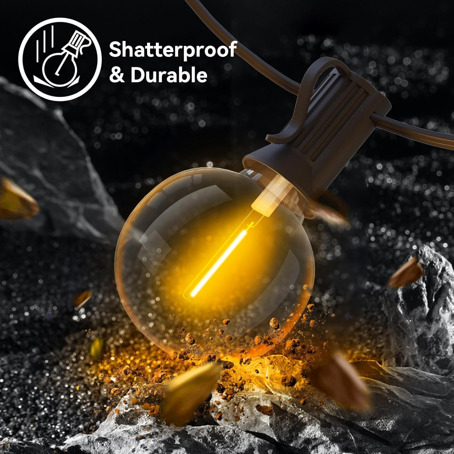 Arbrac 150ft Outdoor String Lights, Waterproof, Dimmable, UL Listed, Black Wire, G40 Shatterproof Bulbs, Ideal for Patio, Garden, Party