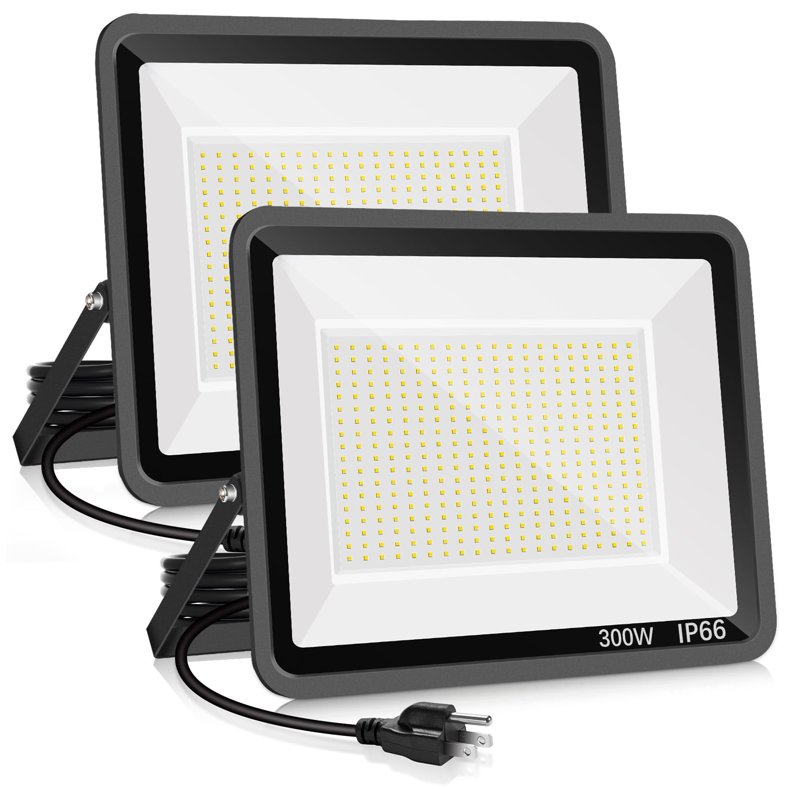 YANYCN 2 Pack 300W Warm White Led Flood Lights Outdoor,3000K Super Bright 43500LM Security Lights with Plug,Exterior IP66 Waterp