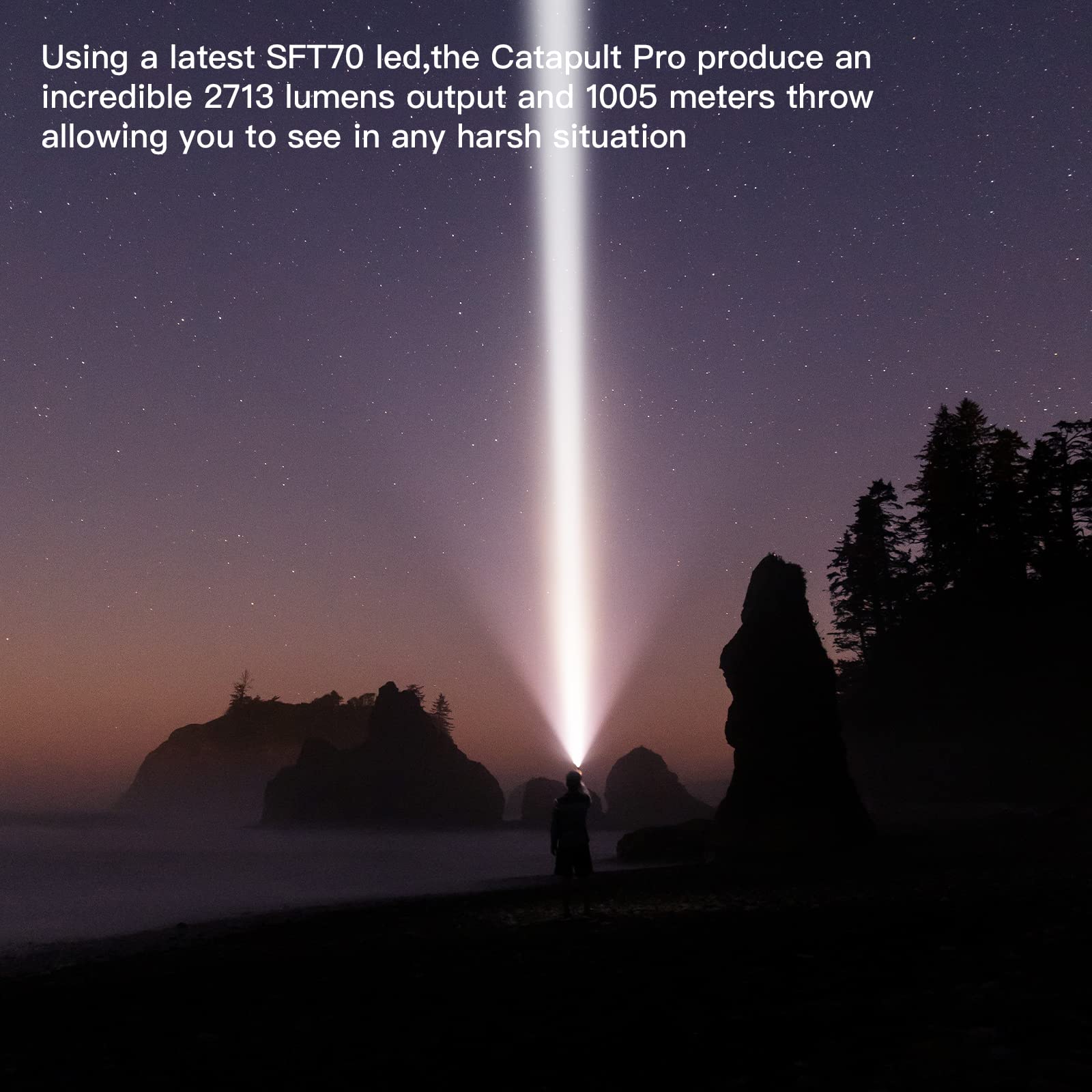 ThruNite Catapult Pro Rechargeable Flashlight, 2713 Lumens, 1005m Throw, CW, Black Aluminum, Ideal for Hiking, Camping, and Hunting