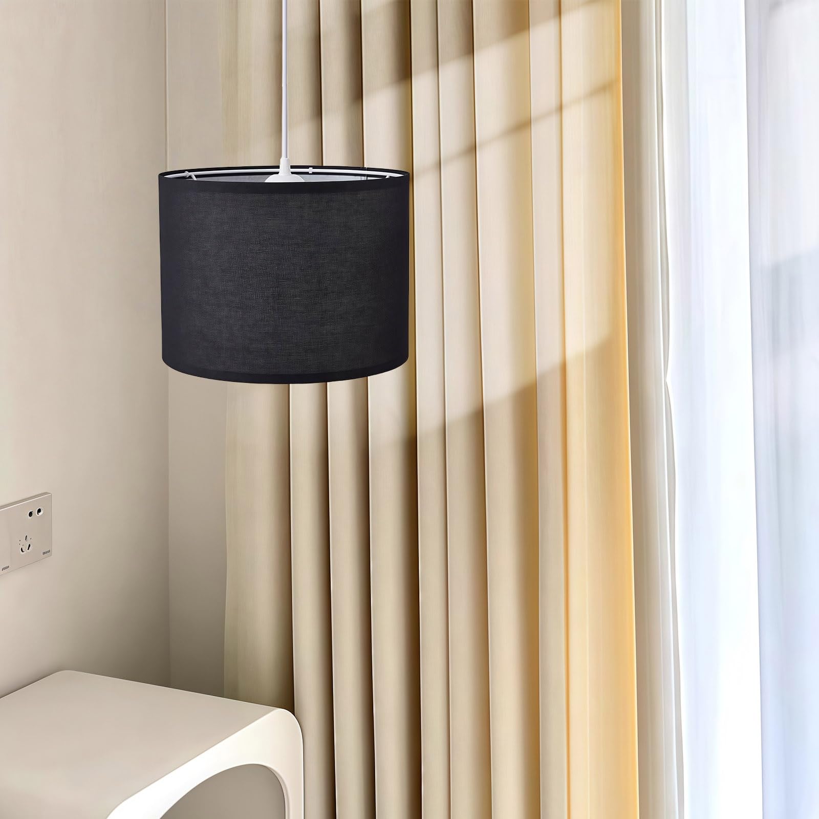 KUAUGST Plug in Pendant Light, 15 FT Cord with On/Off Switch, Metal Shade, Black, Model: Plug in Pendant Light-04