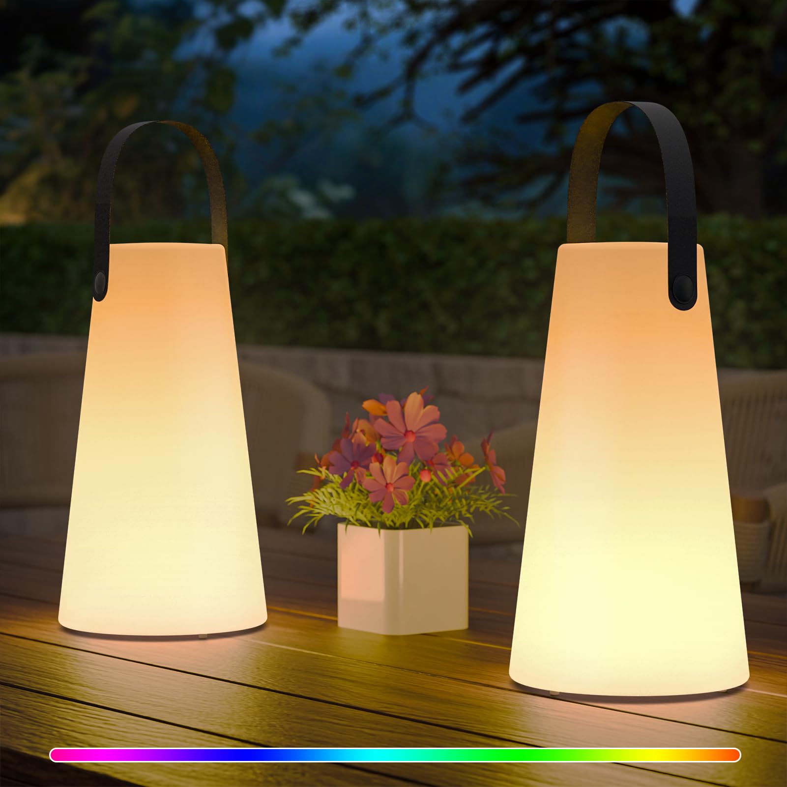 2 Pack Outdoor Lanterns, GGII Rechargeable Cordless Outdoor Table Lamp with IP44 Water-Resistant, Battery Operated Portable Hang