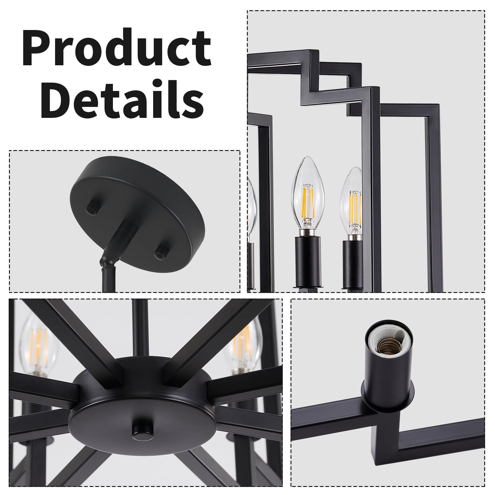 Miaybph Black Chandelier Light Fixture, 8-Light Modern Chandeliers For Dining Room Geometric Metal Modern Industrial Pendant Lig
