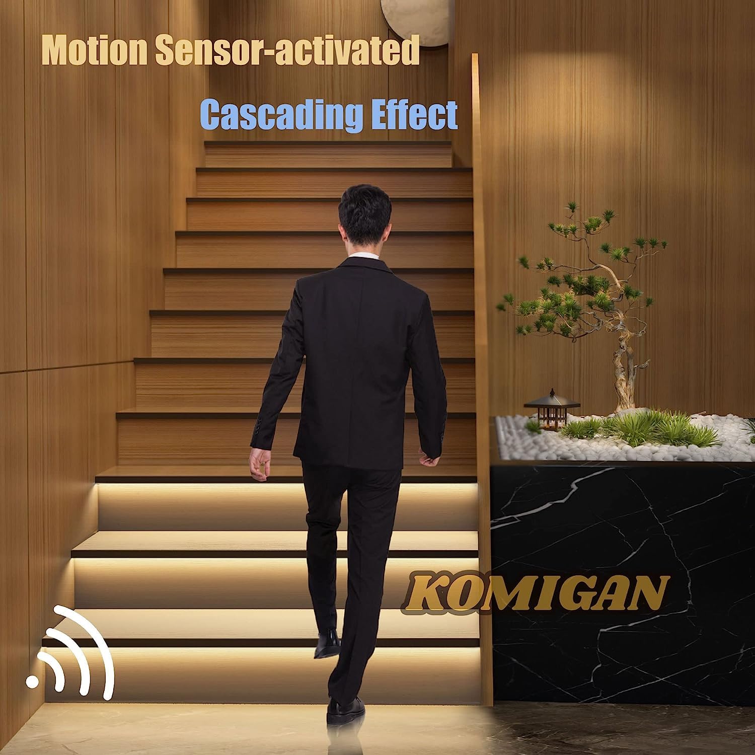 KOMIGAN Intelligent Motion Triggered LED Stair Lighting Kit KMG-3233, 40" Cuttable Warm White Light for 20 Stairs